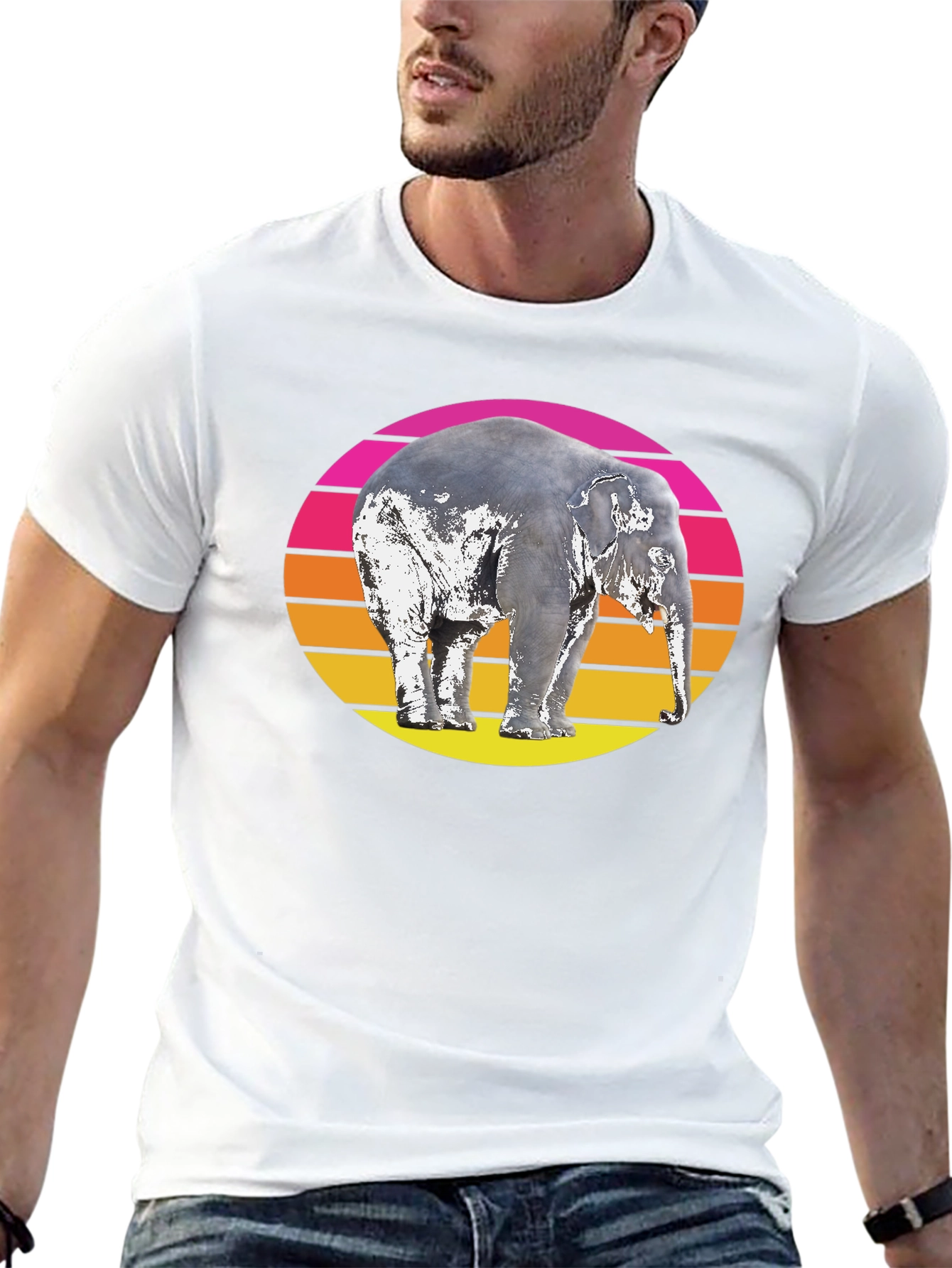 Retro Elephant Sunset Graphic T-Shirt
