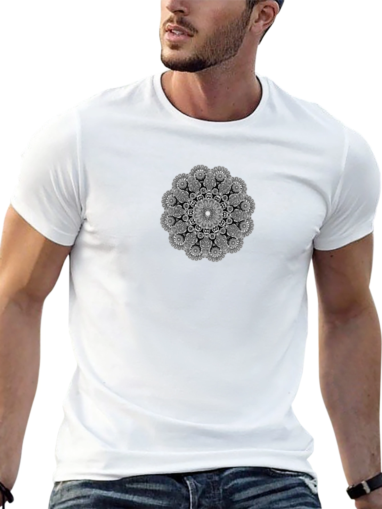 Black T-Shirt with Mandala Graphic