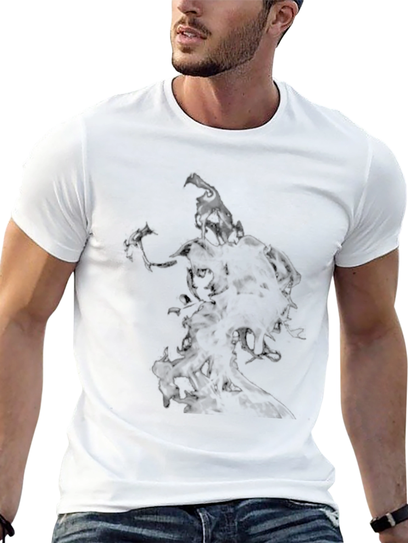 Mens Black Graphic Print Crew Neck T-Shirt