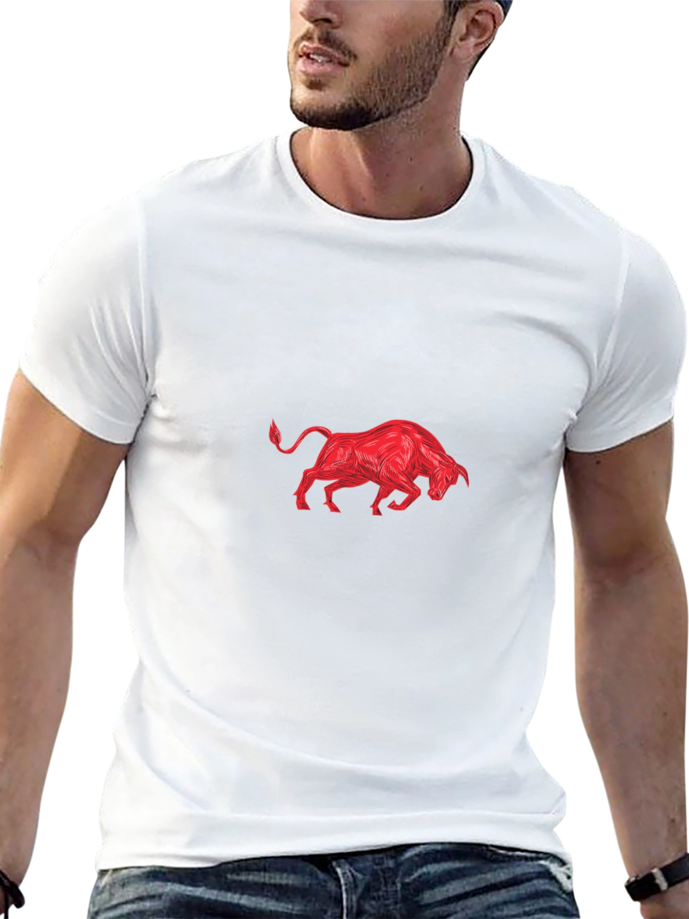 Black Tee with Red Bull Graphic
