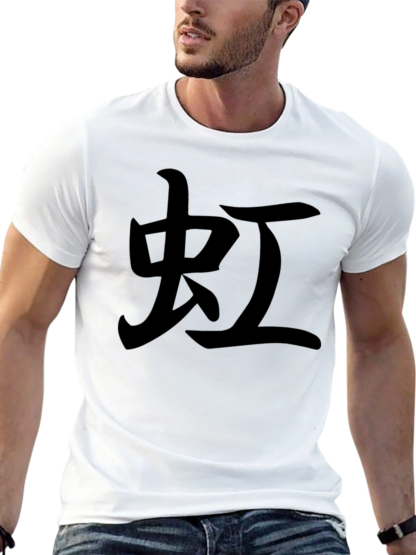 Mens Black T-Shirt with Japanese Character Print