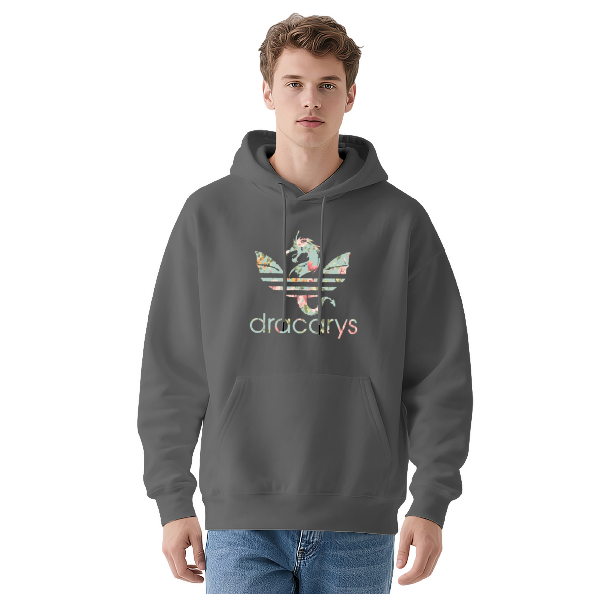 Floral Dracarys Dragon Navy Hoodie, Ultra Soft Daily Pullover