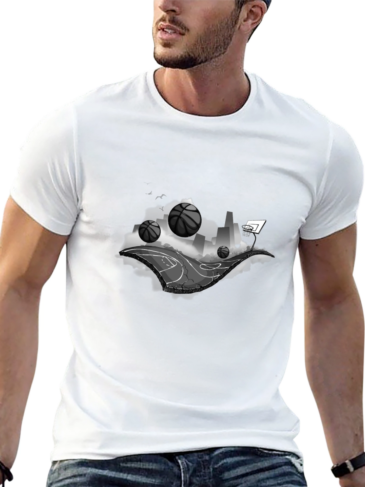 Basketball Cityscape Black T-Shirt