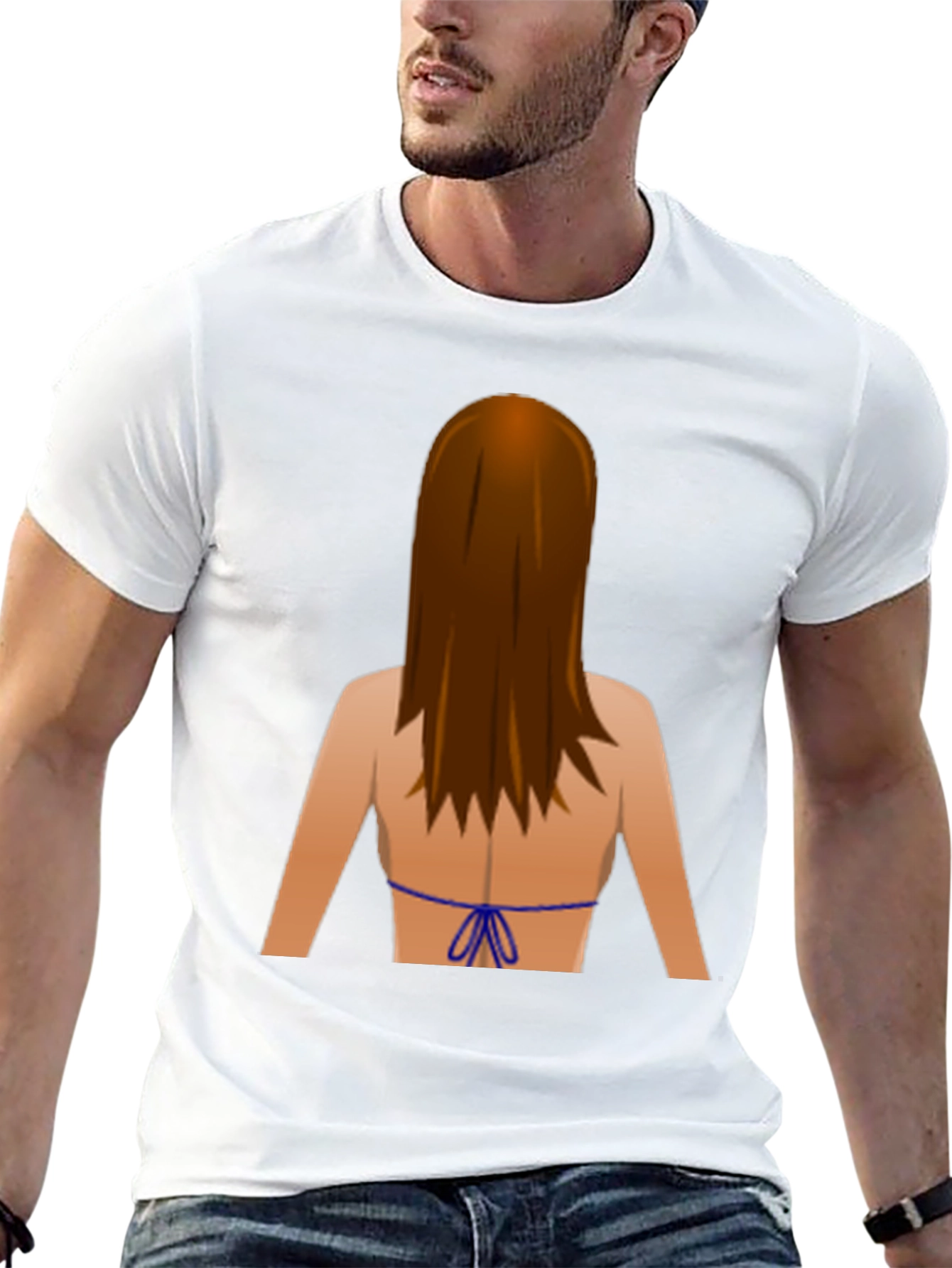 Emoji Bikini Back Print Black T-Shirt