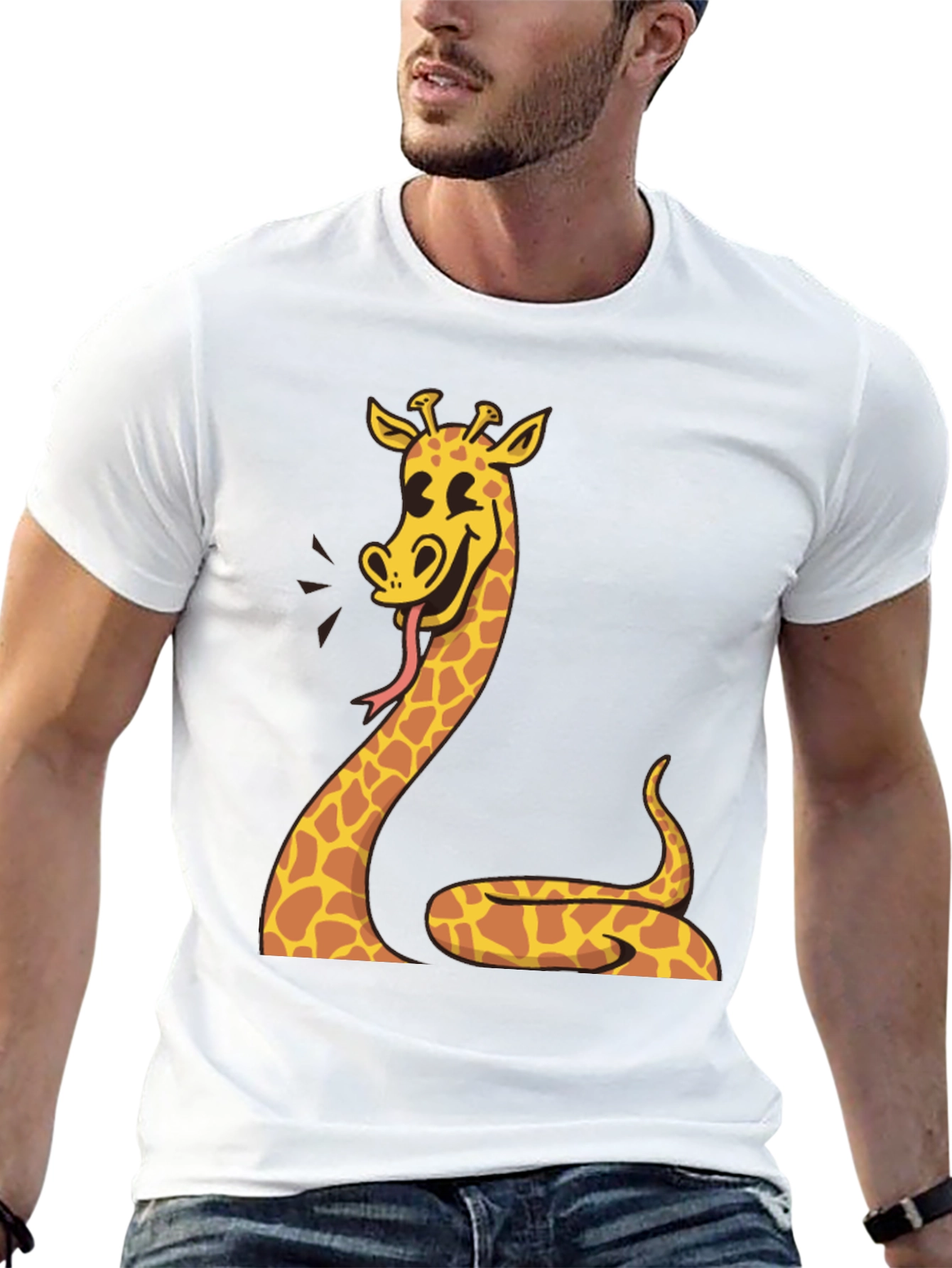 Giraffe Snake Graphic Tee - Unique Mens Black T-Shirt