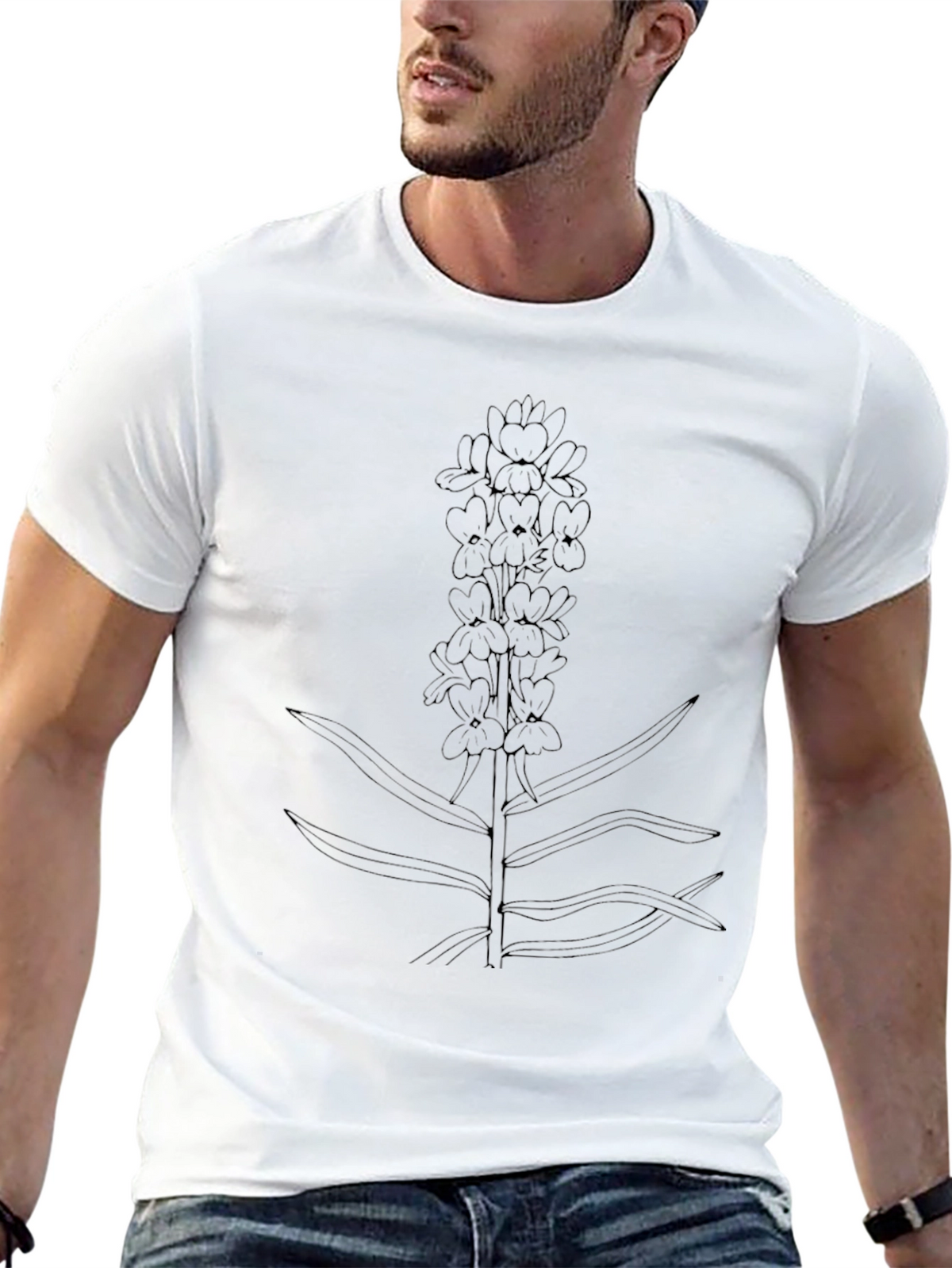 Botanical Line Art Black T-Shirt
