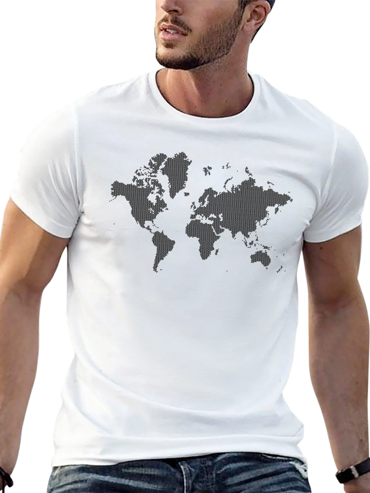 World Map Graphic Tee - Black Cotton T-Shirt