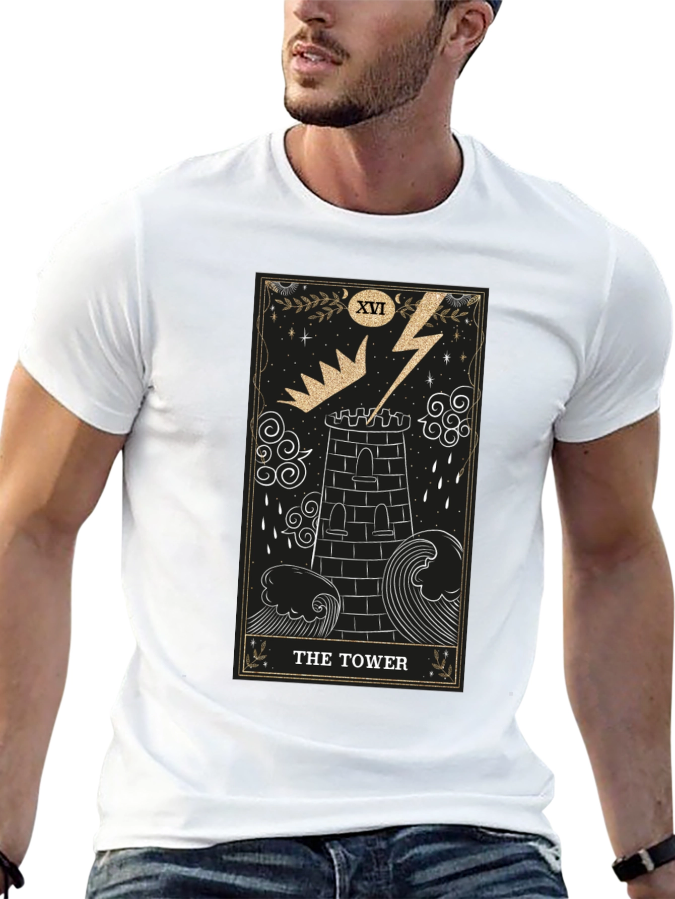 The Tower Tarot Card Black Graphic T-Shirt