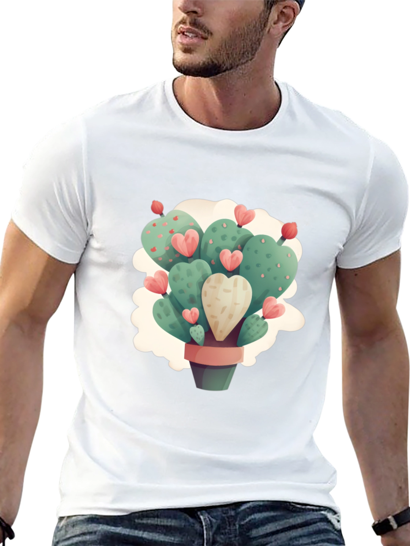 Heart Cactus Graphic Black T-Shirt