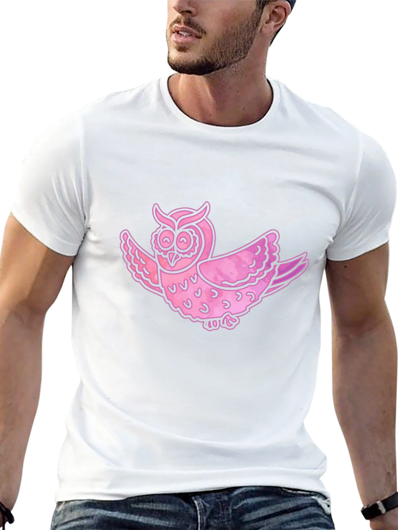 Pink Owl Graphic T-Shirt - Mens Casual Tee