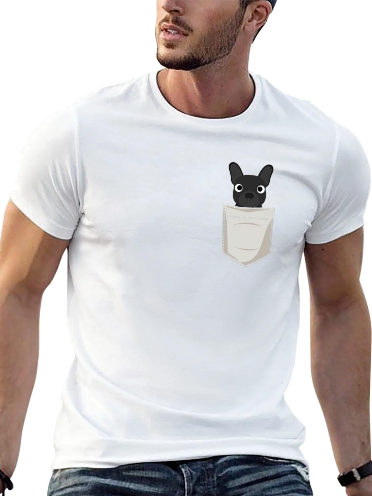 Dog in Pocket Graphic Tee - Black Cotton Blend