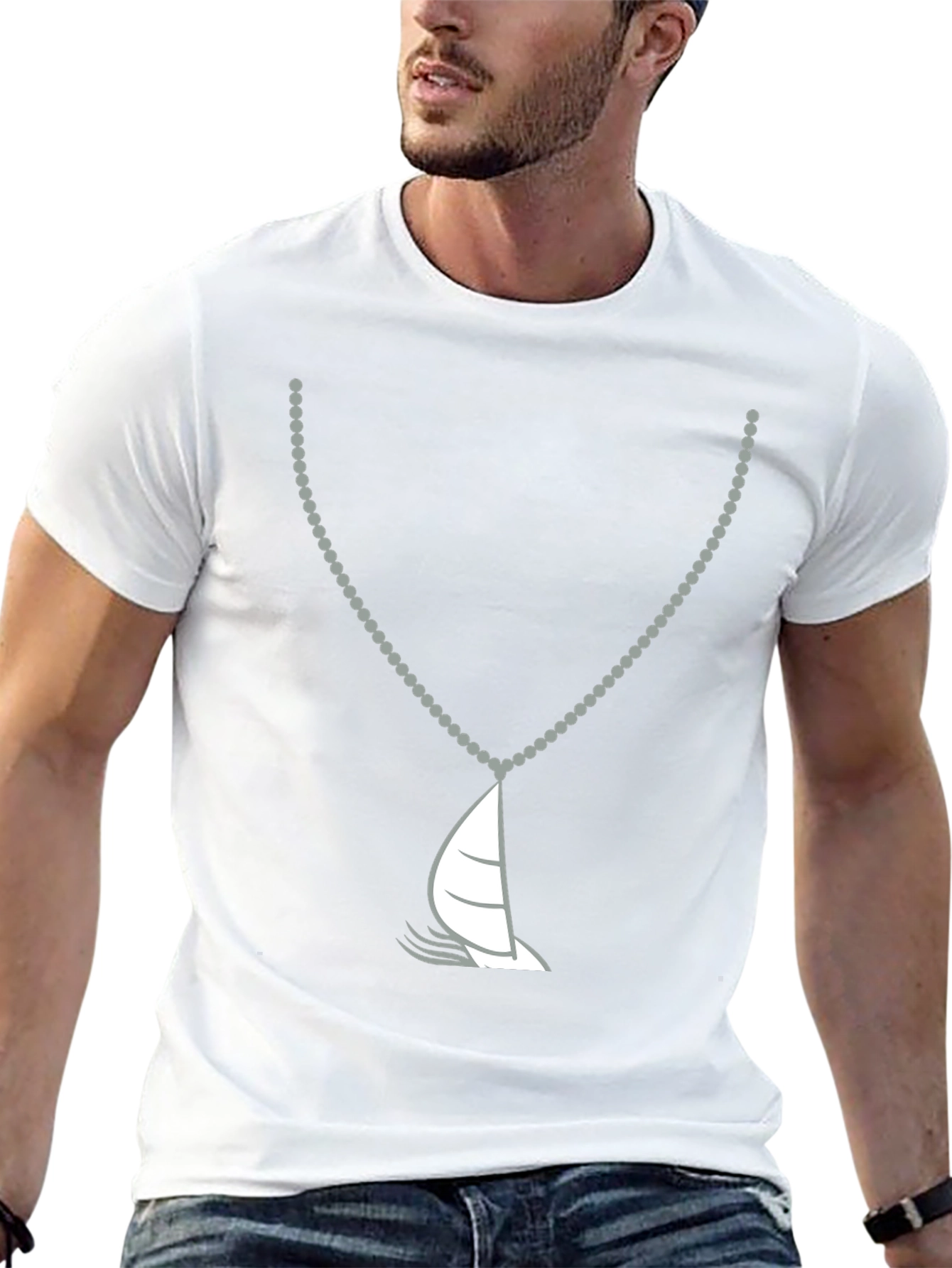 Nautical Sailboat Necklace Graphic Tee - Black