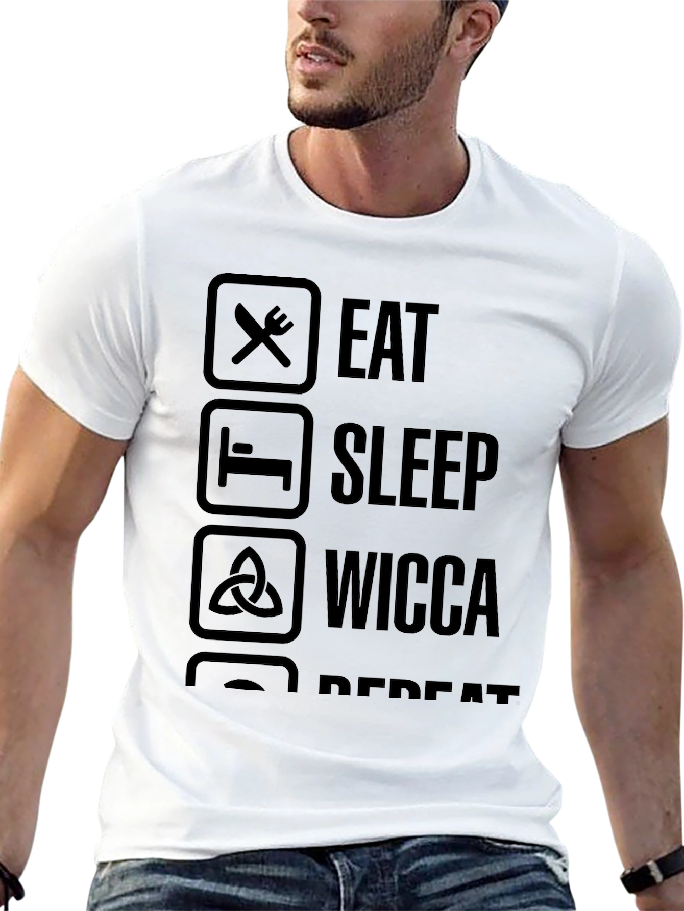 Eat Sleep Wicca Repeat T-Shirt - Black Casual Tee