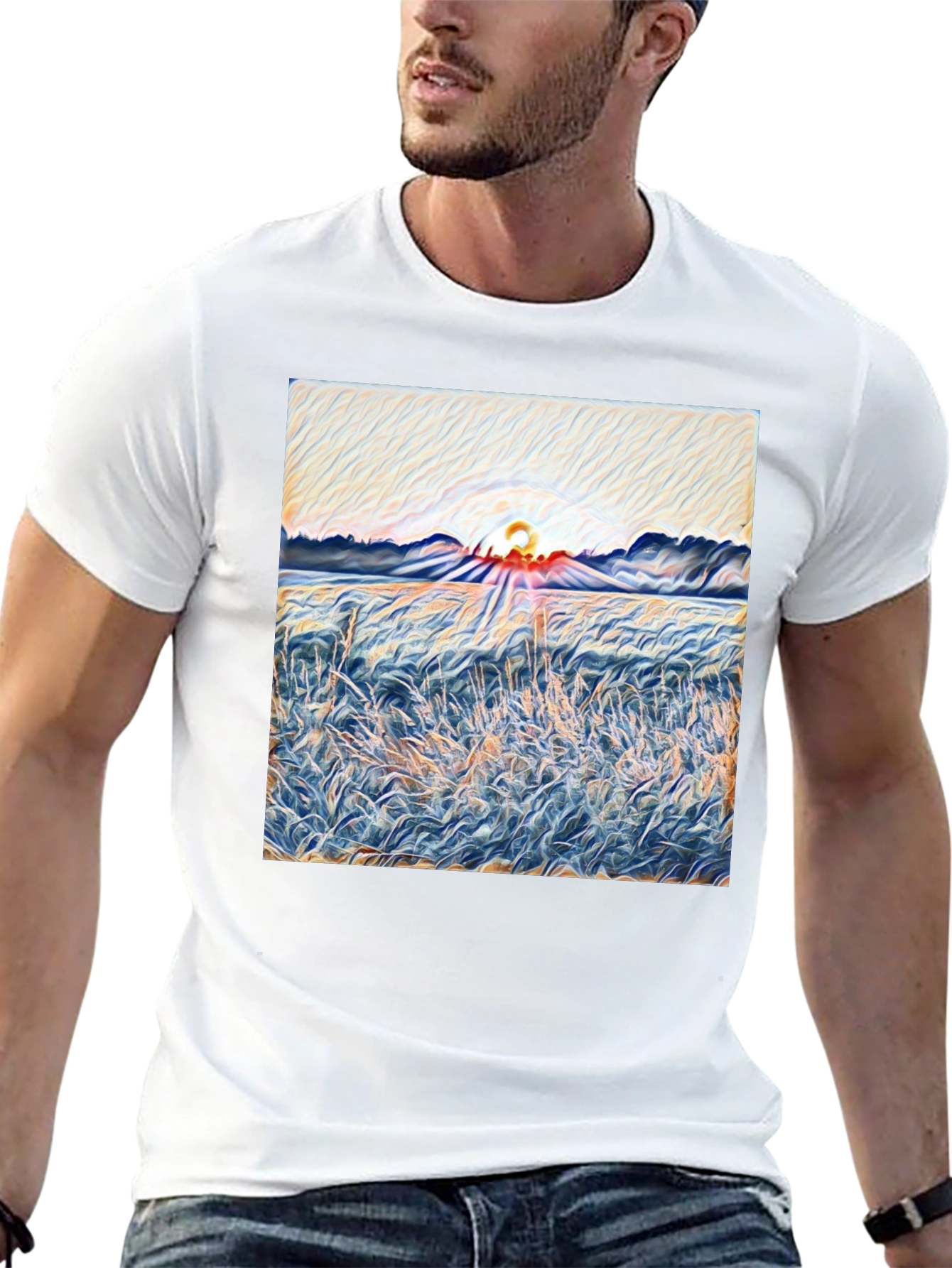 Sunrise Meadow T-Shirt - Artistic Print Tee