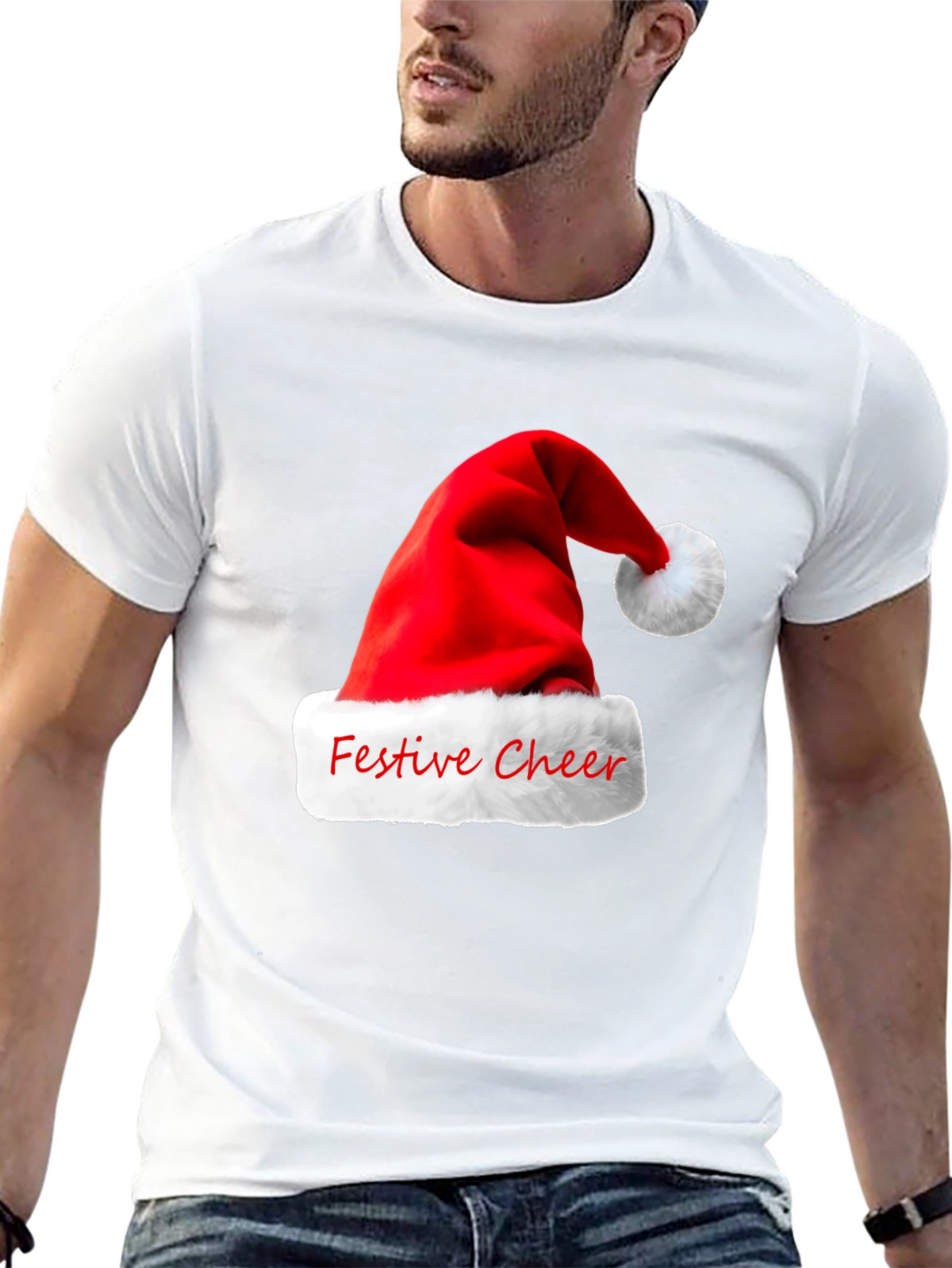 Festive Cheer Santa Hat Graphic T-Shirt