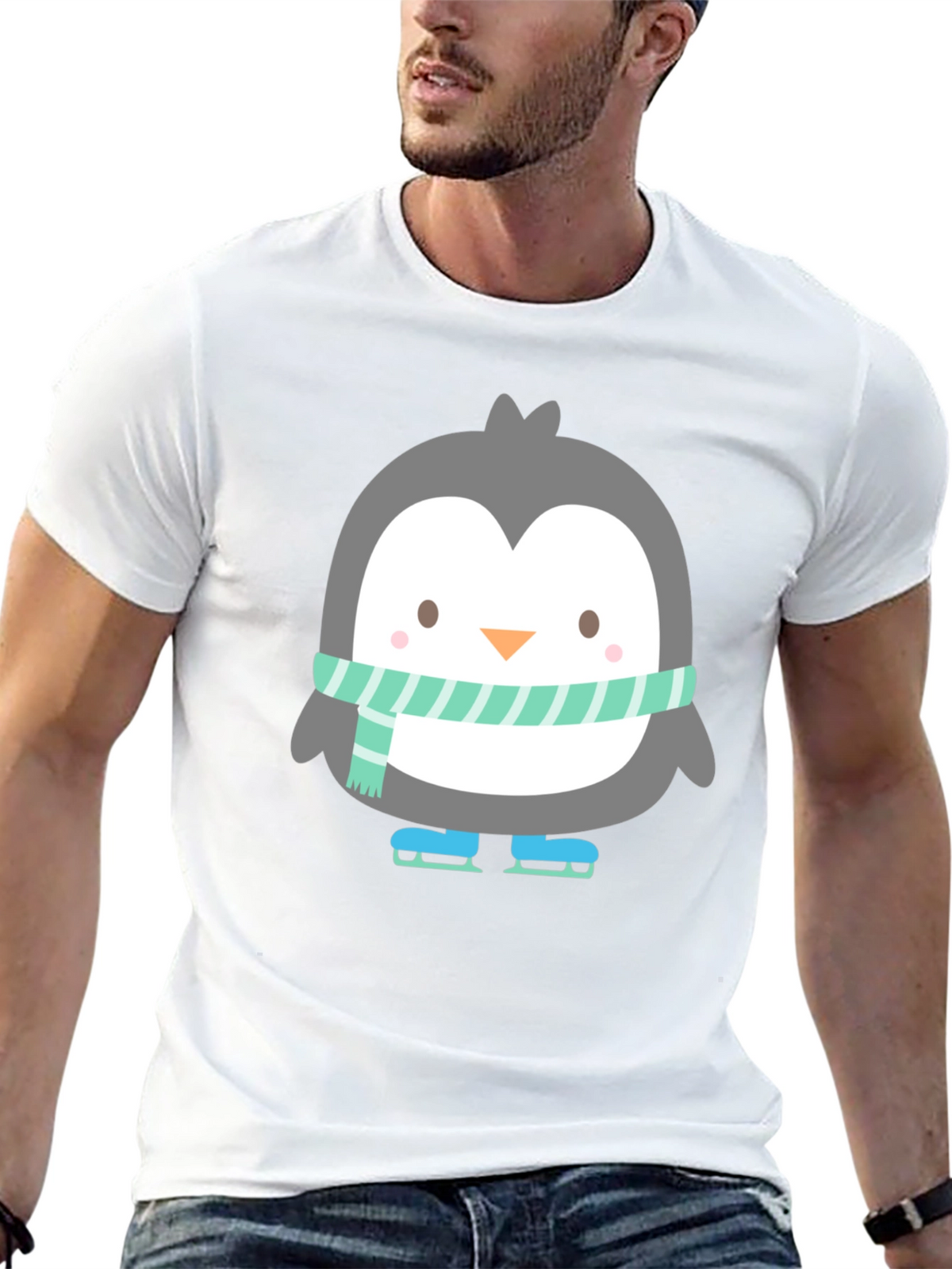 Cute Penguin Ice Skating Black T-Shirt