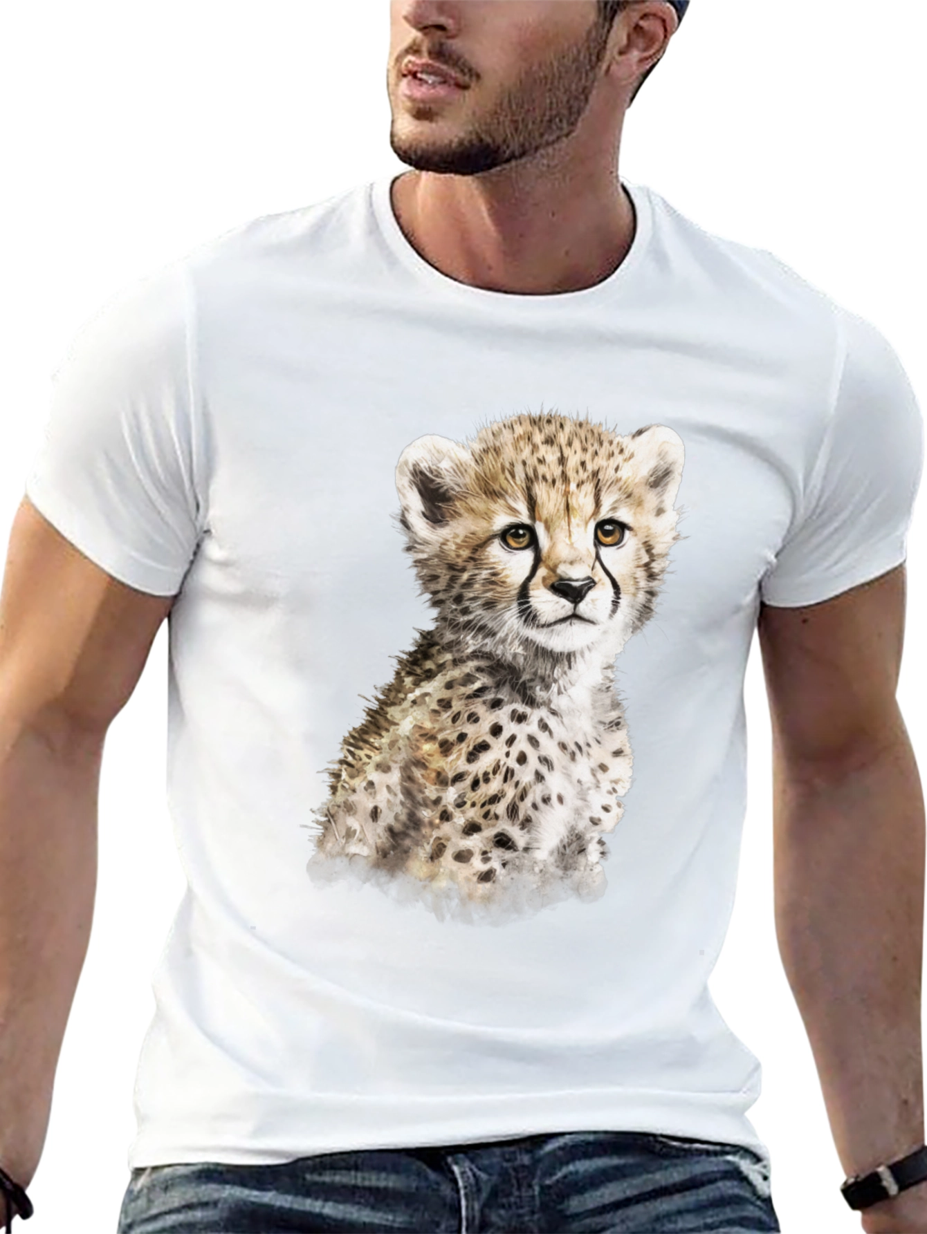 Cute Cheetah Cub Graphic T-Shirt - Black