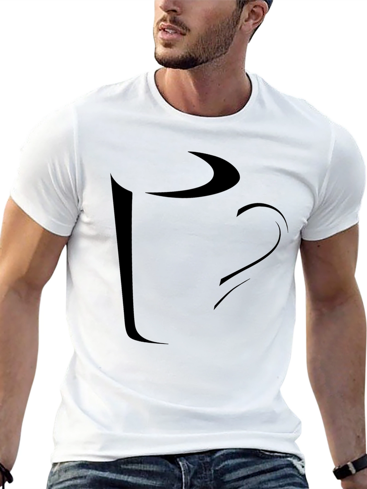 Abstract Coffee Cup Graphic Tee - Casual Black T-Shirt