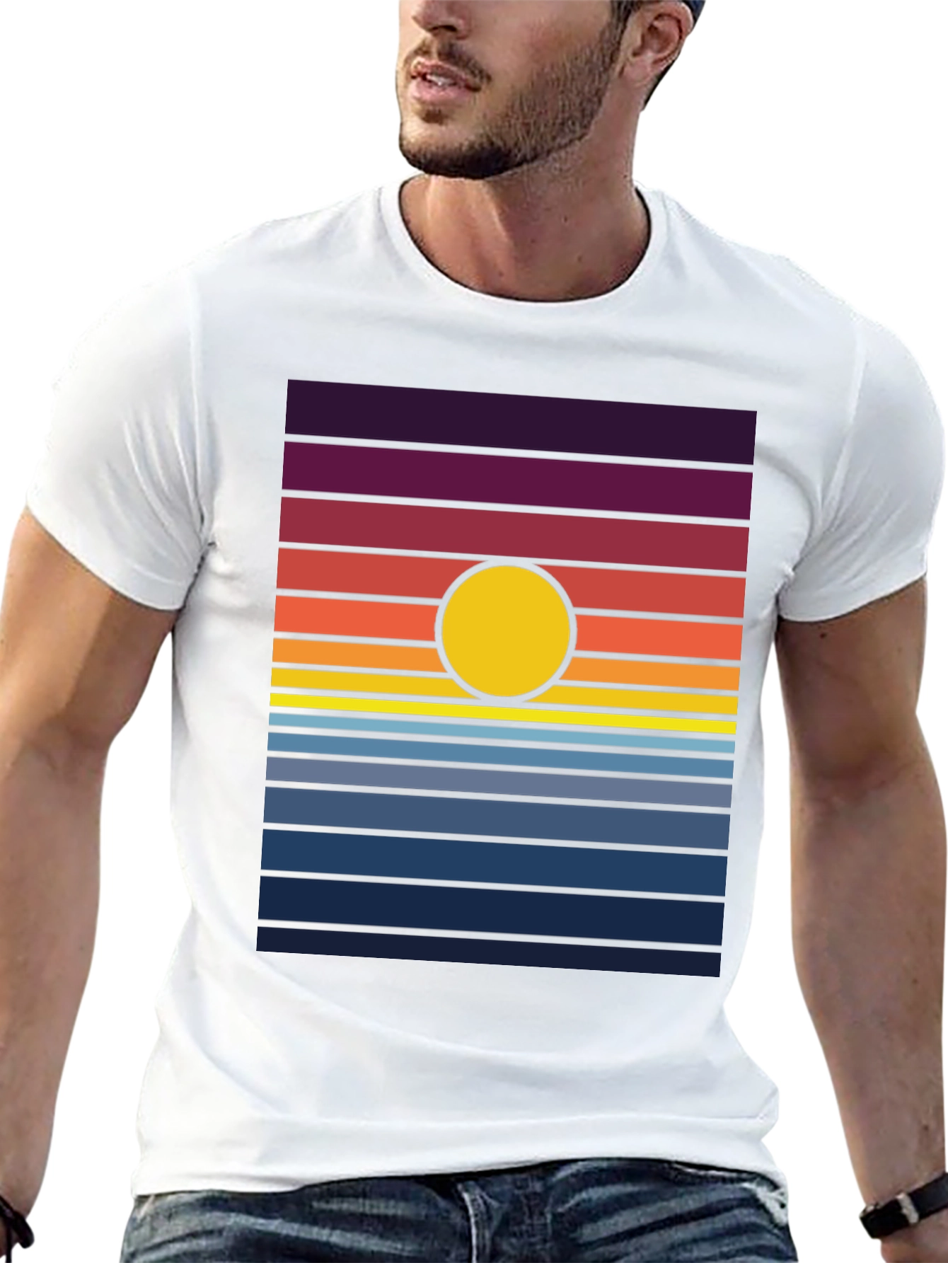 Retro Sunset Graphic Tee - Black Cotton Blend T-Shirt