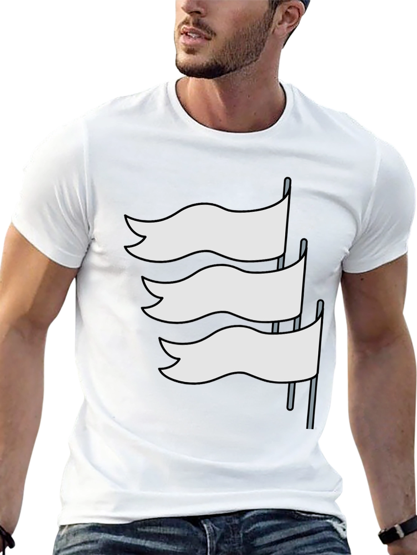 Black T-Shirt with White Flag Graphic Design