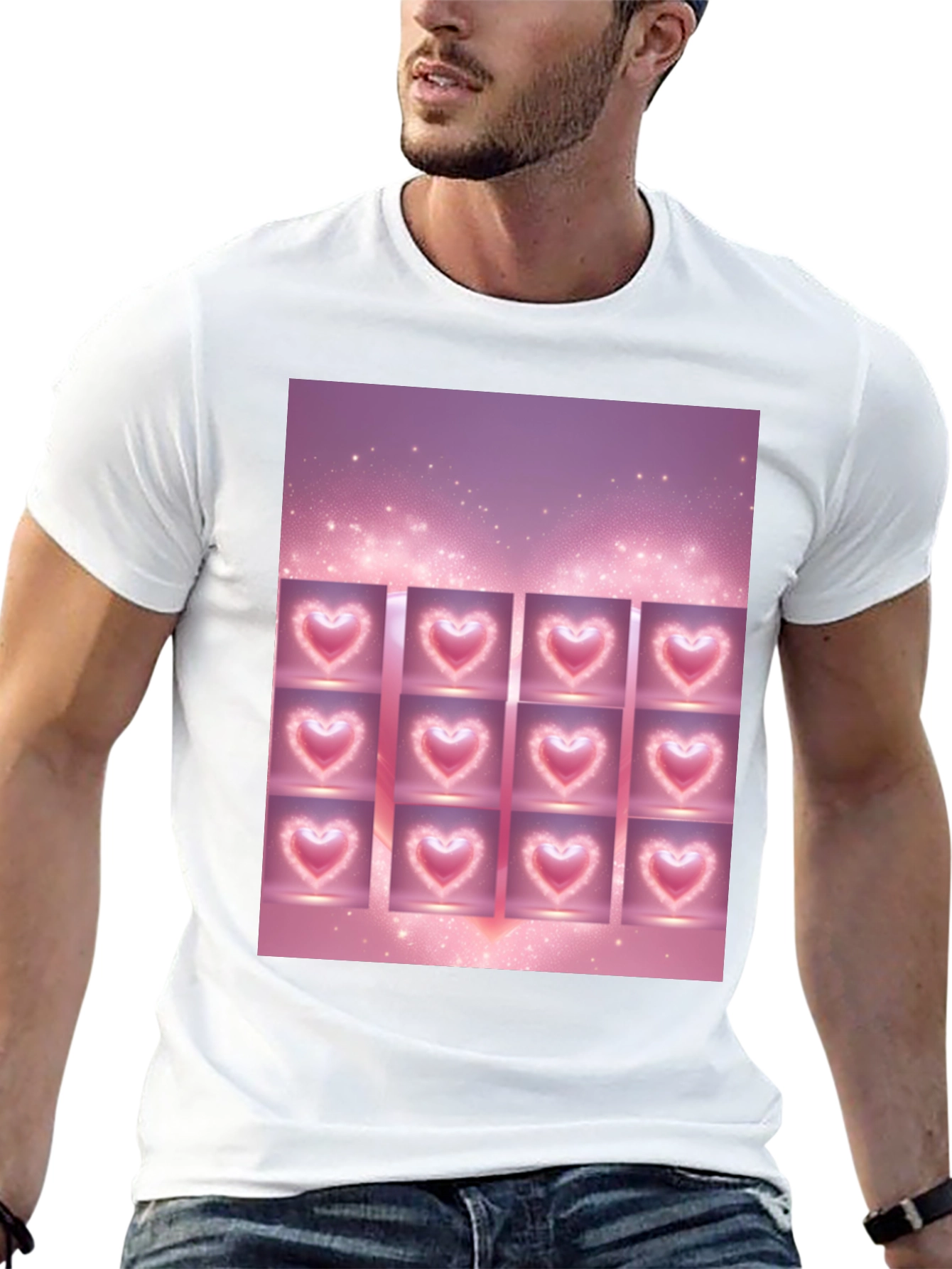 Heart Grid Graphic Tee - Trendy Black T-Shirt