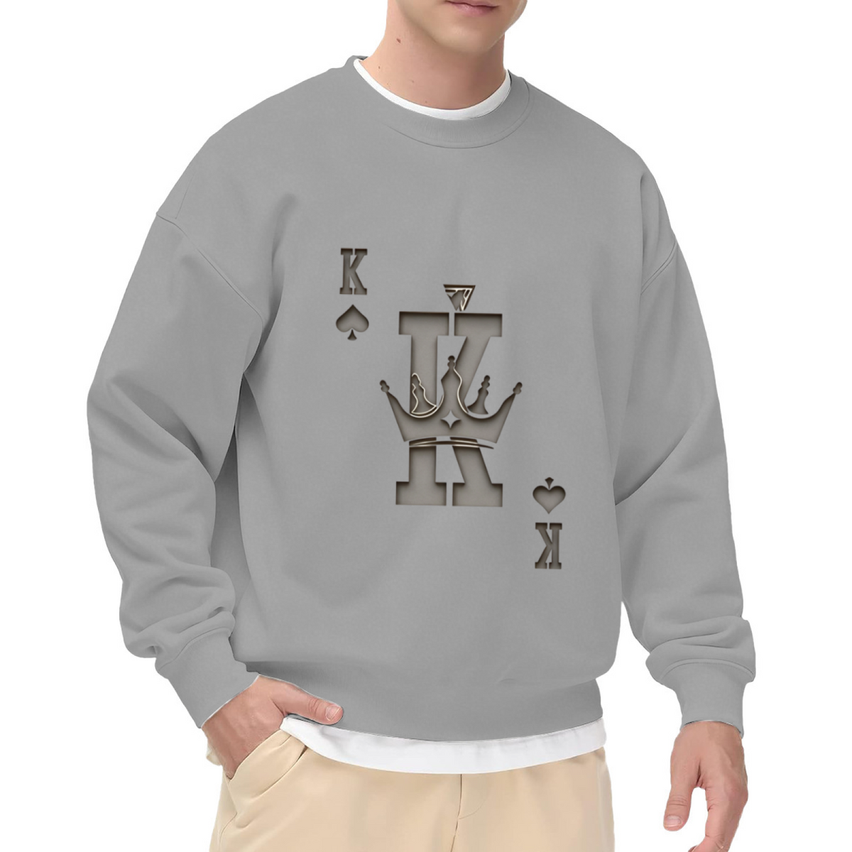 3D Embossed King Of Spades White Crewneck Sweatshirt