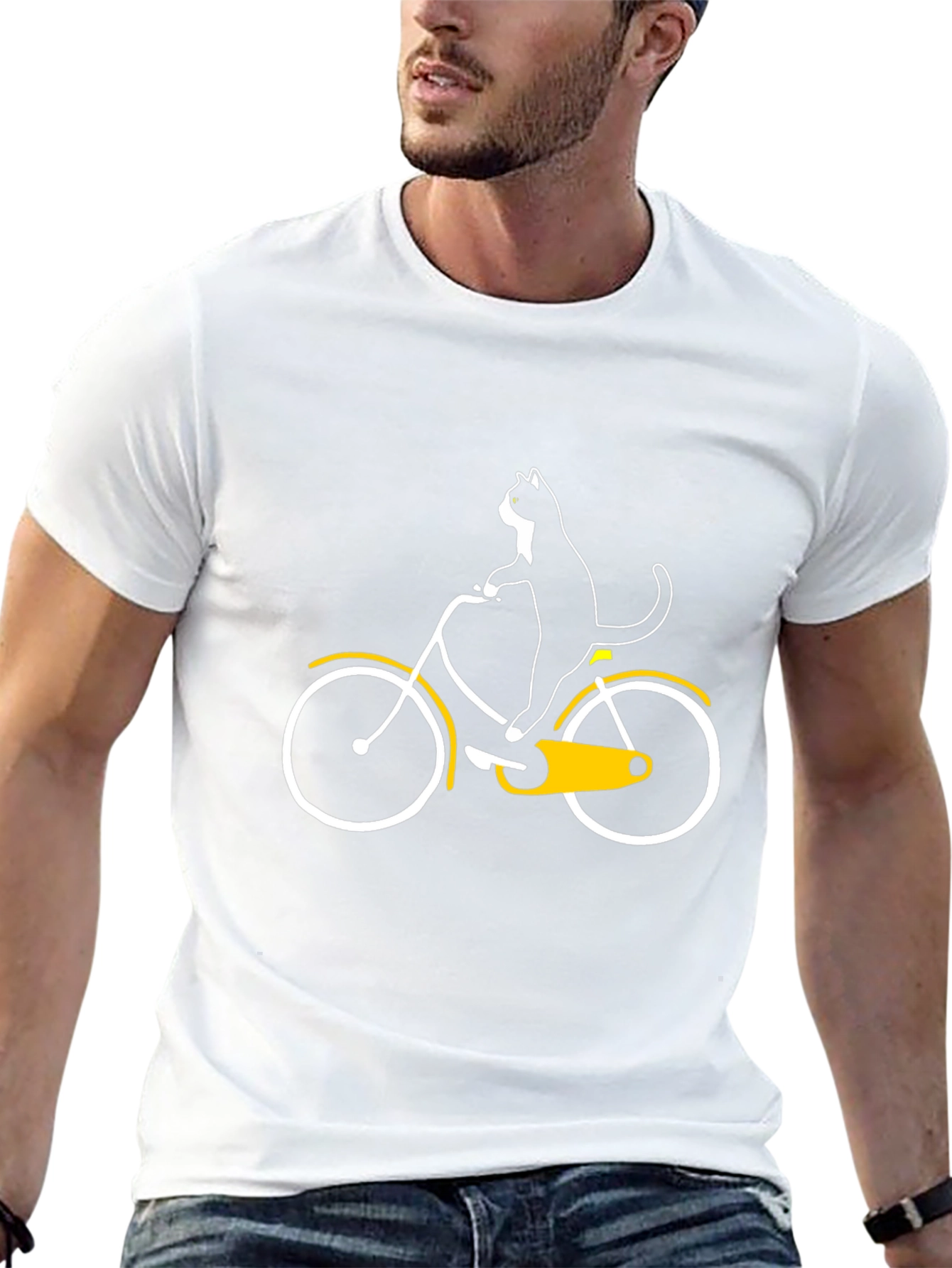 Cat on Bike Graphic Tee - Black Cotton T-Shirt