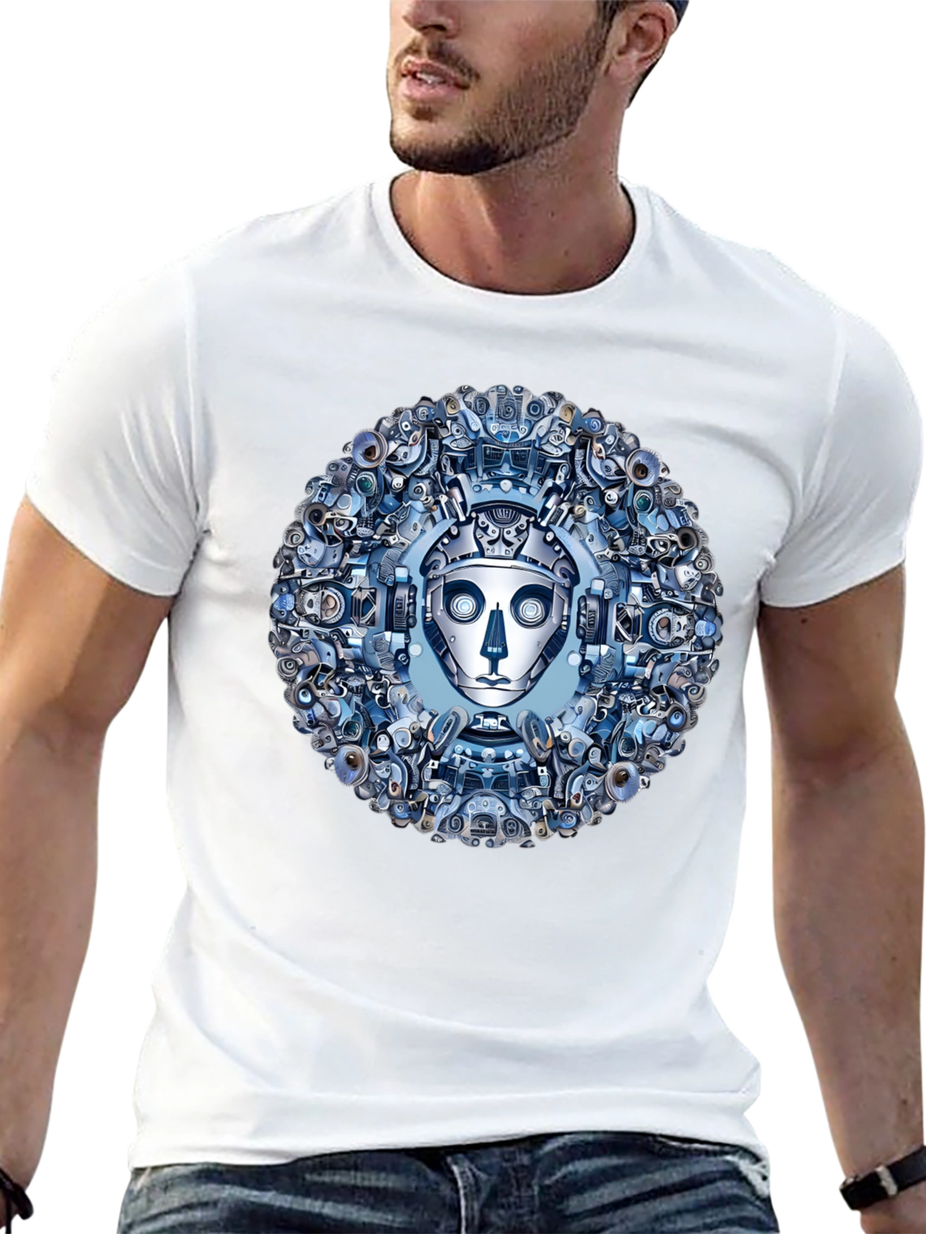 Robot Face Graphic Tee - Steampunk Style