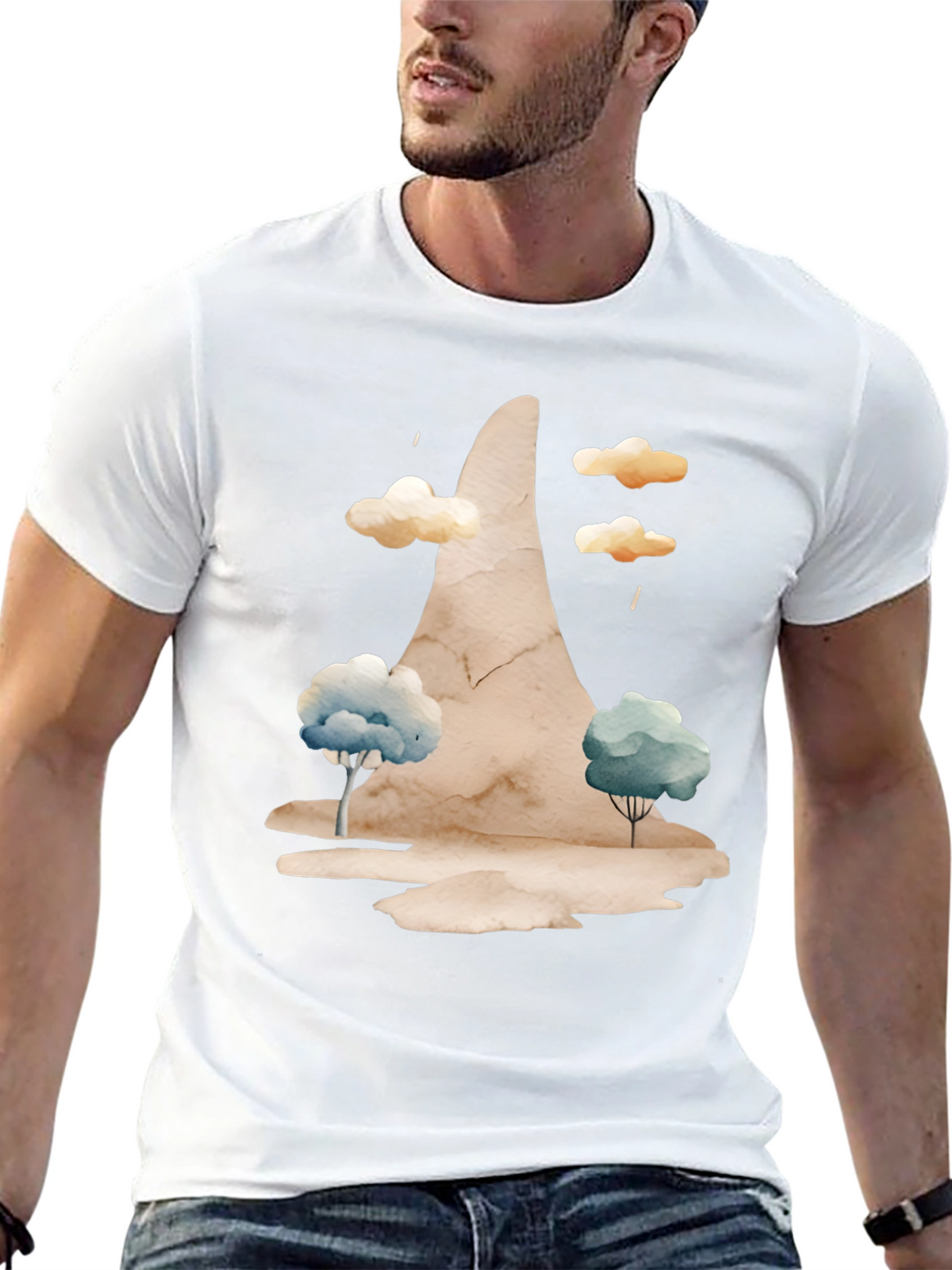 Watercolor Landscape Black Tee