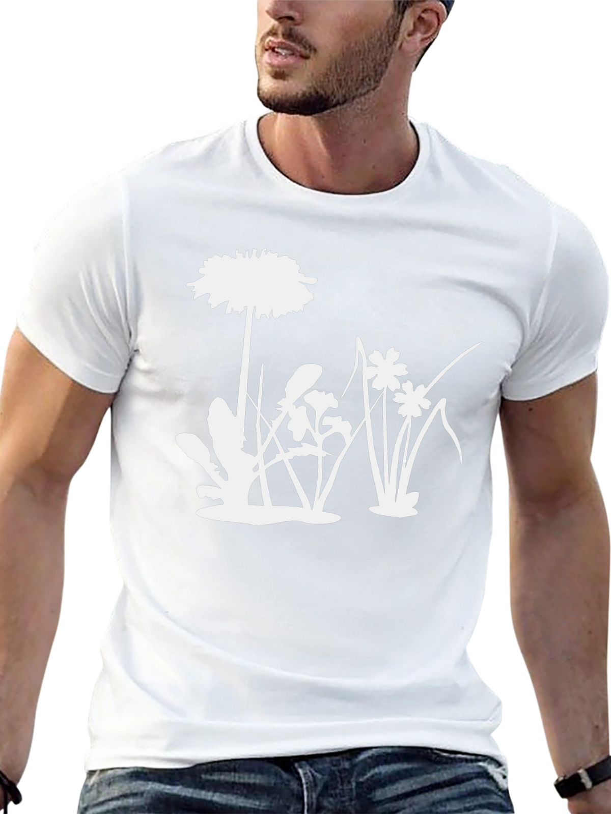 Floral Silhouette Graphic Tee - Black