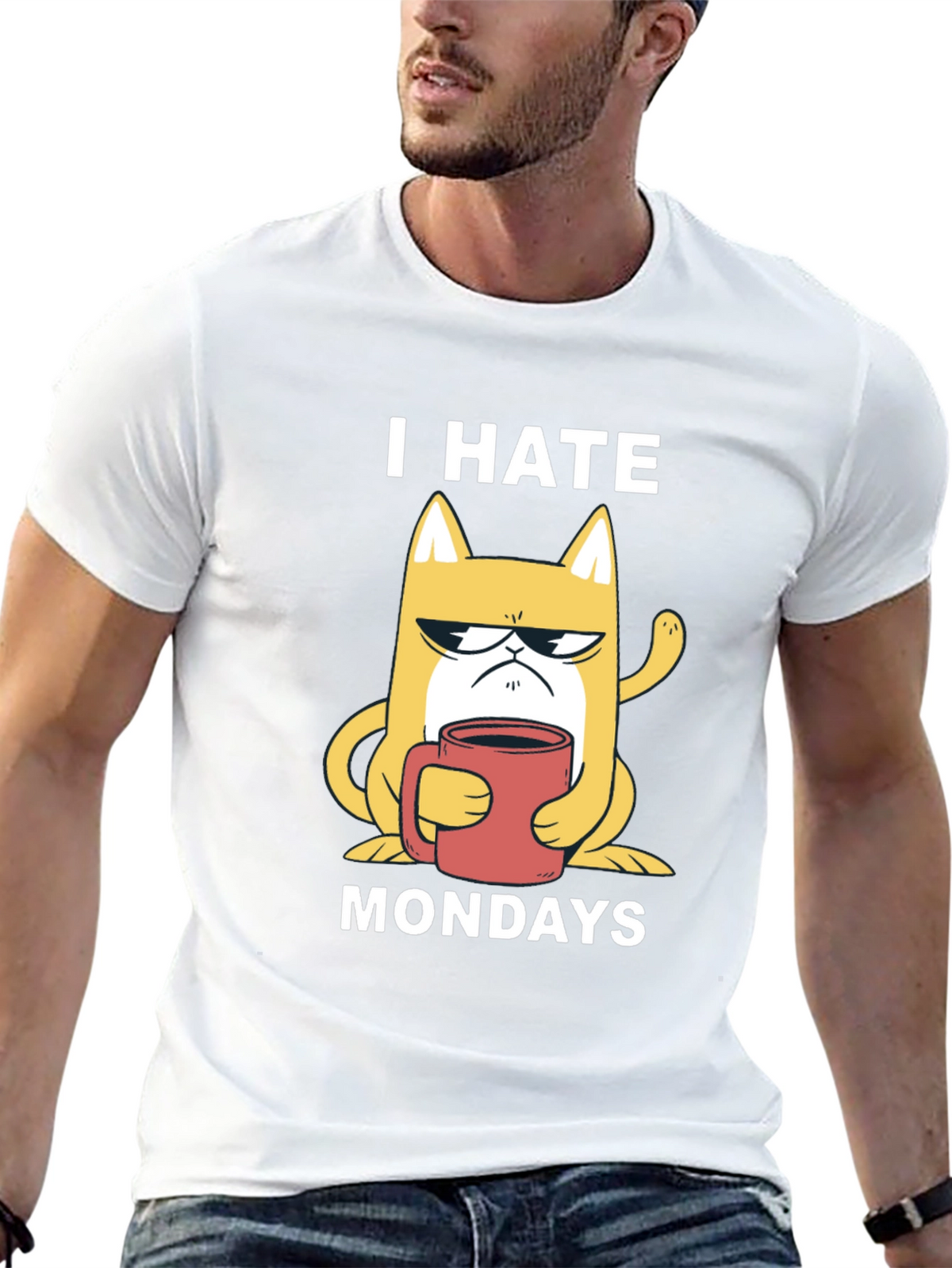 I Hate Mondays T-Shirt - Grumpy Cat with Coffee