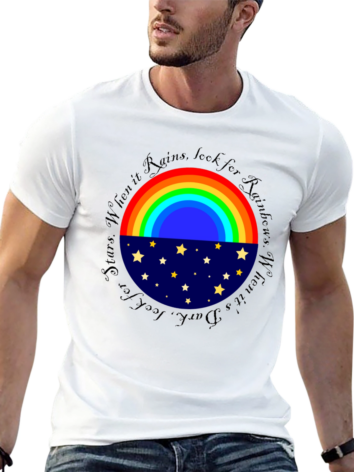 Rainbow & Stars Graphic T-Shirt - Inspiring Design