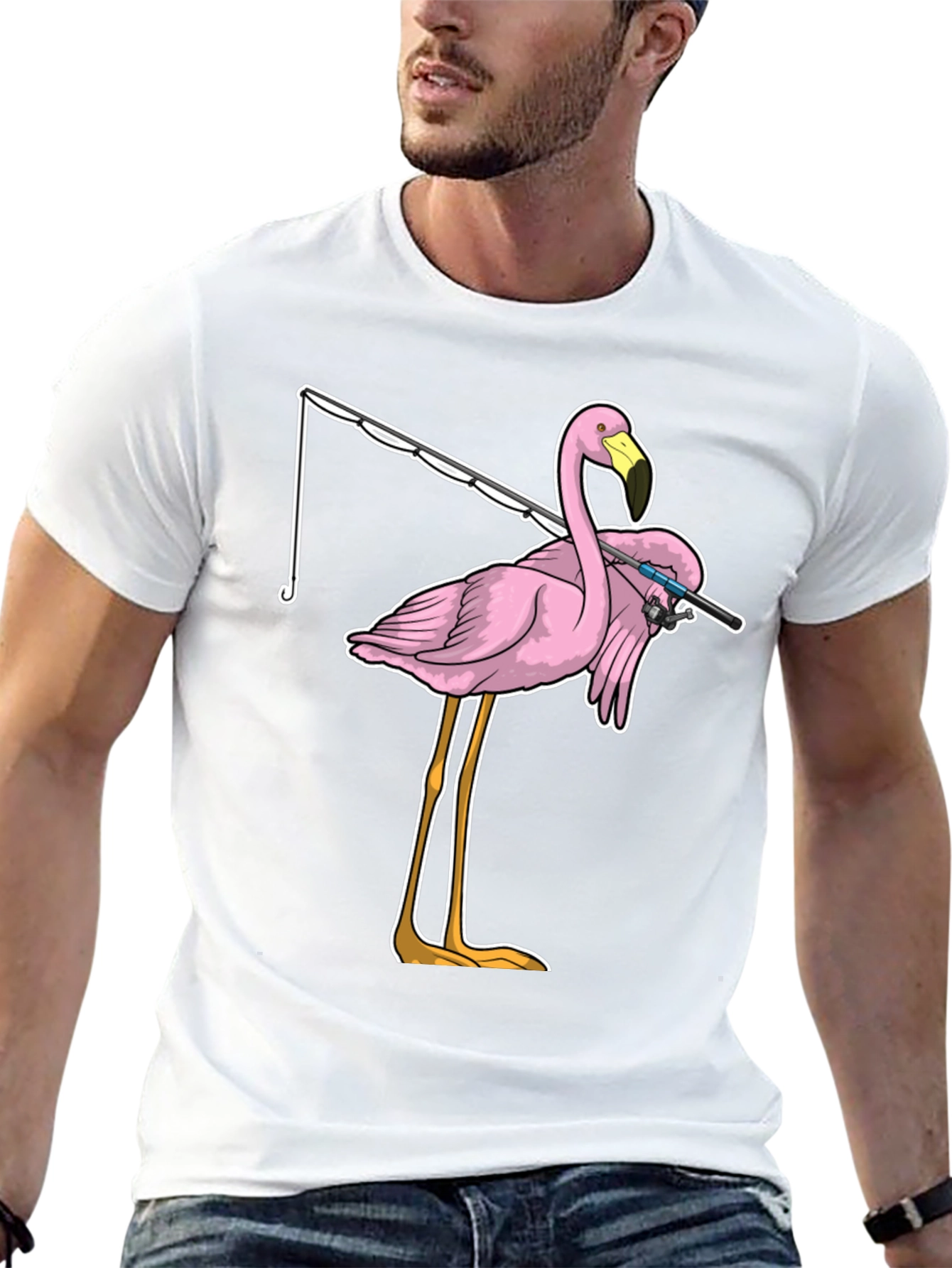 Fishing Flamingo T-Shirt - Funny Bird Tee