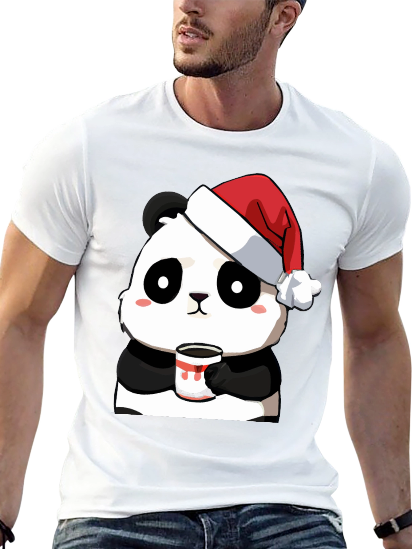 Cute Panda Santa Hat Coffee Mug Graphic T-Shirt