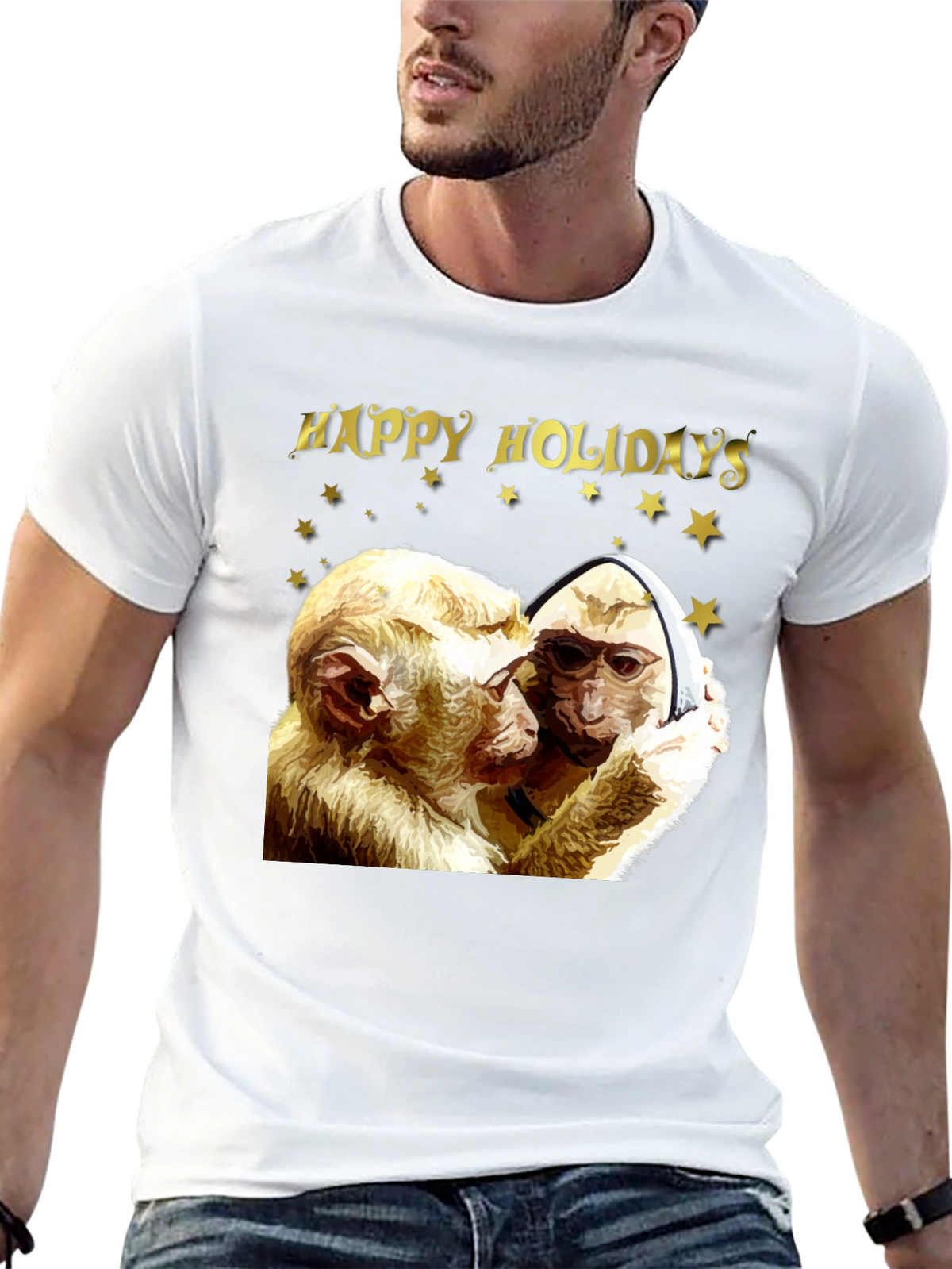 Happy Holidays Monkey Graphic T-Shirt