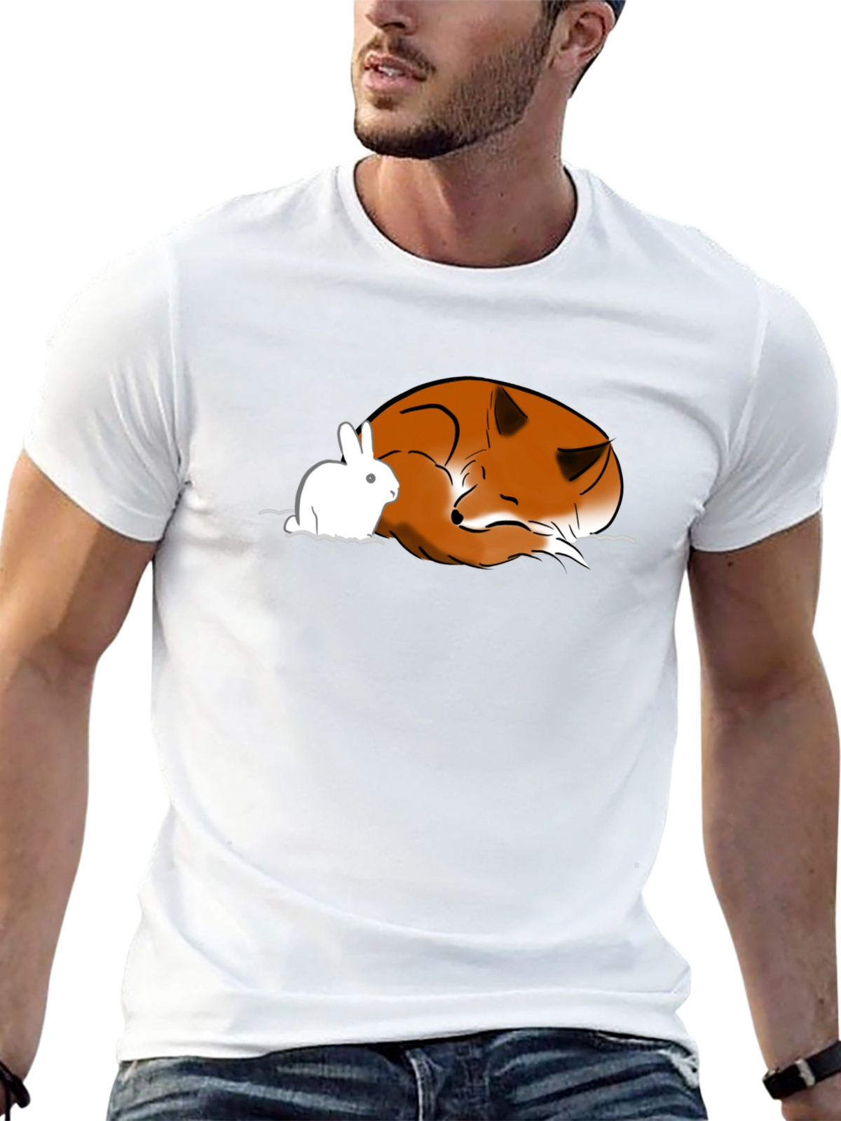 Fox and Rabbit Graphic T-Shirt - Unisex Black Tee