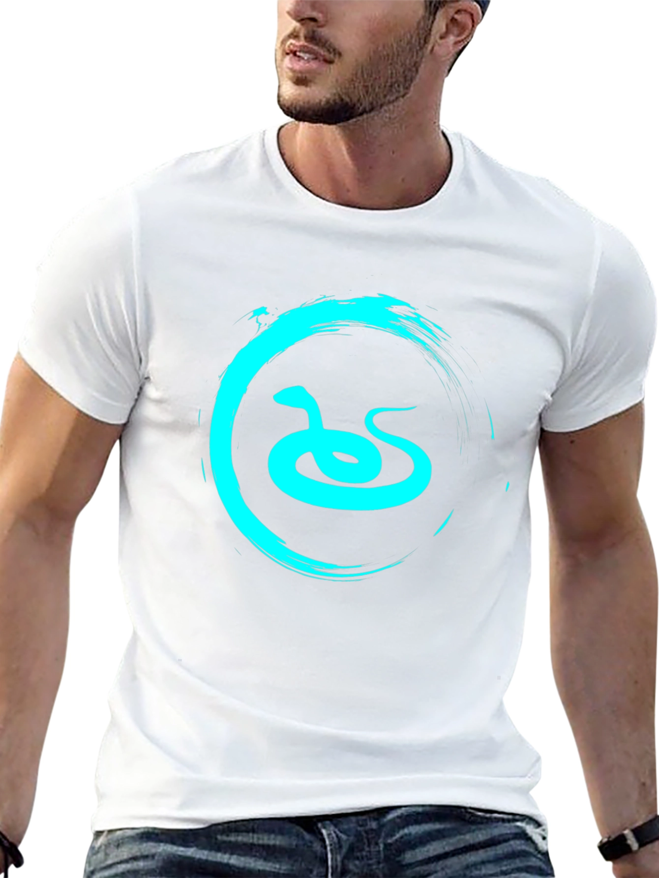 Mens Black T-Shirt with Teal Snake Graphic