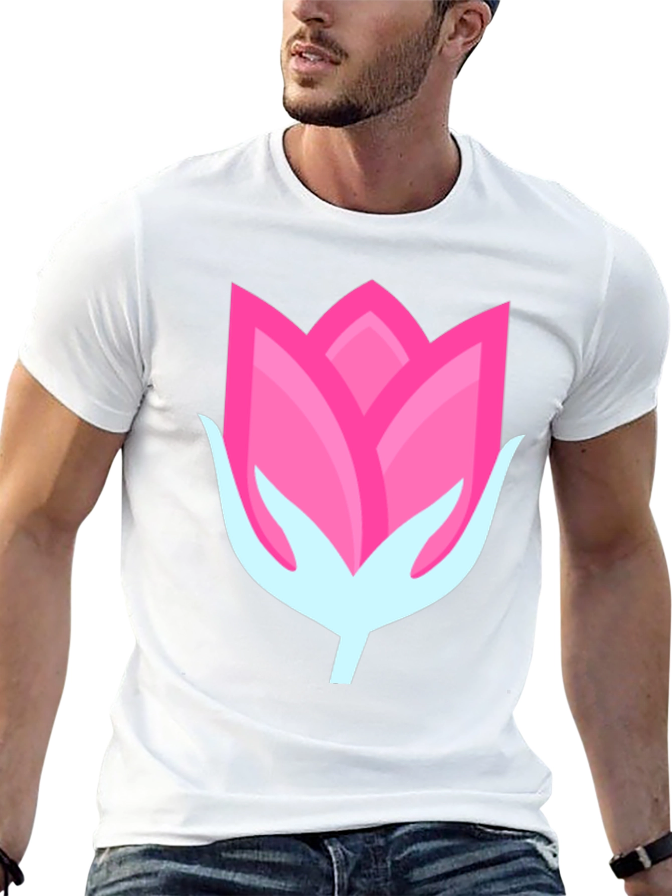 Pink Flower Graphic Black T-Shirt
