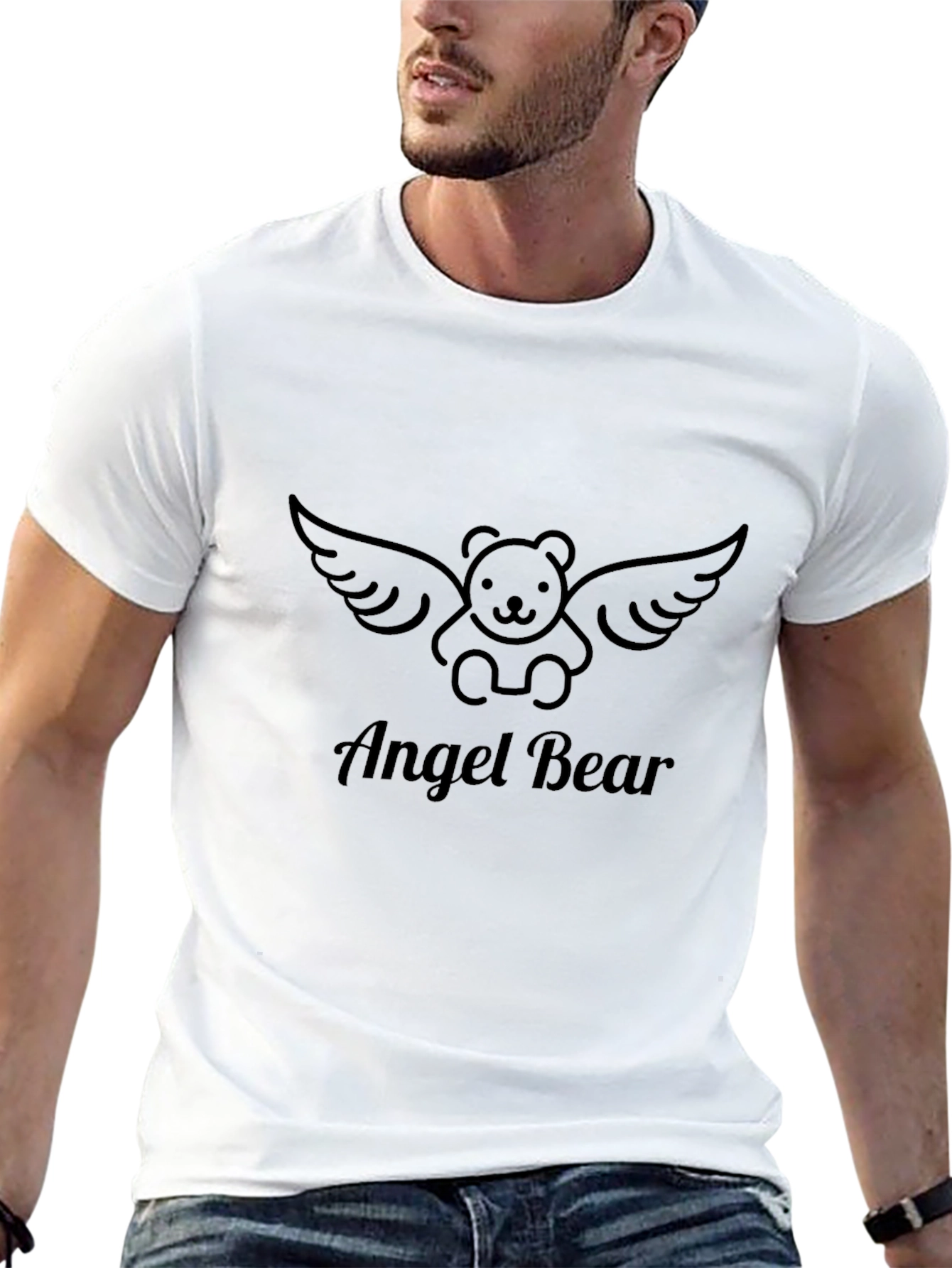 Angel Bear Graphic Tee - Stylish Black T-Shirt
