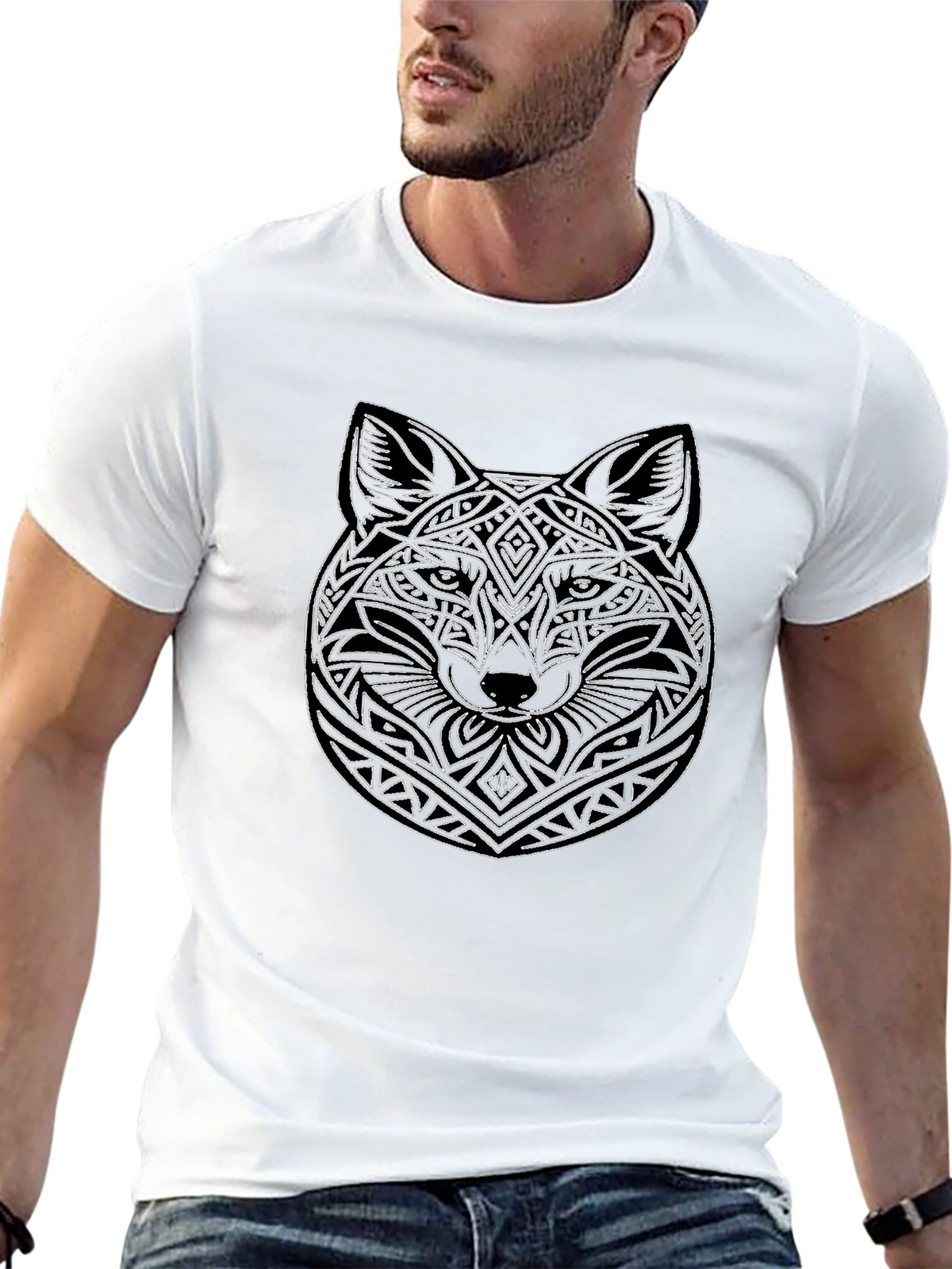 Geometric Wolf Graphic Black T-Shirt