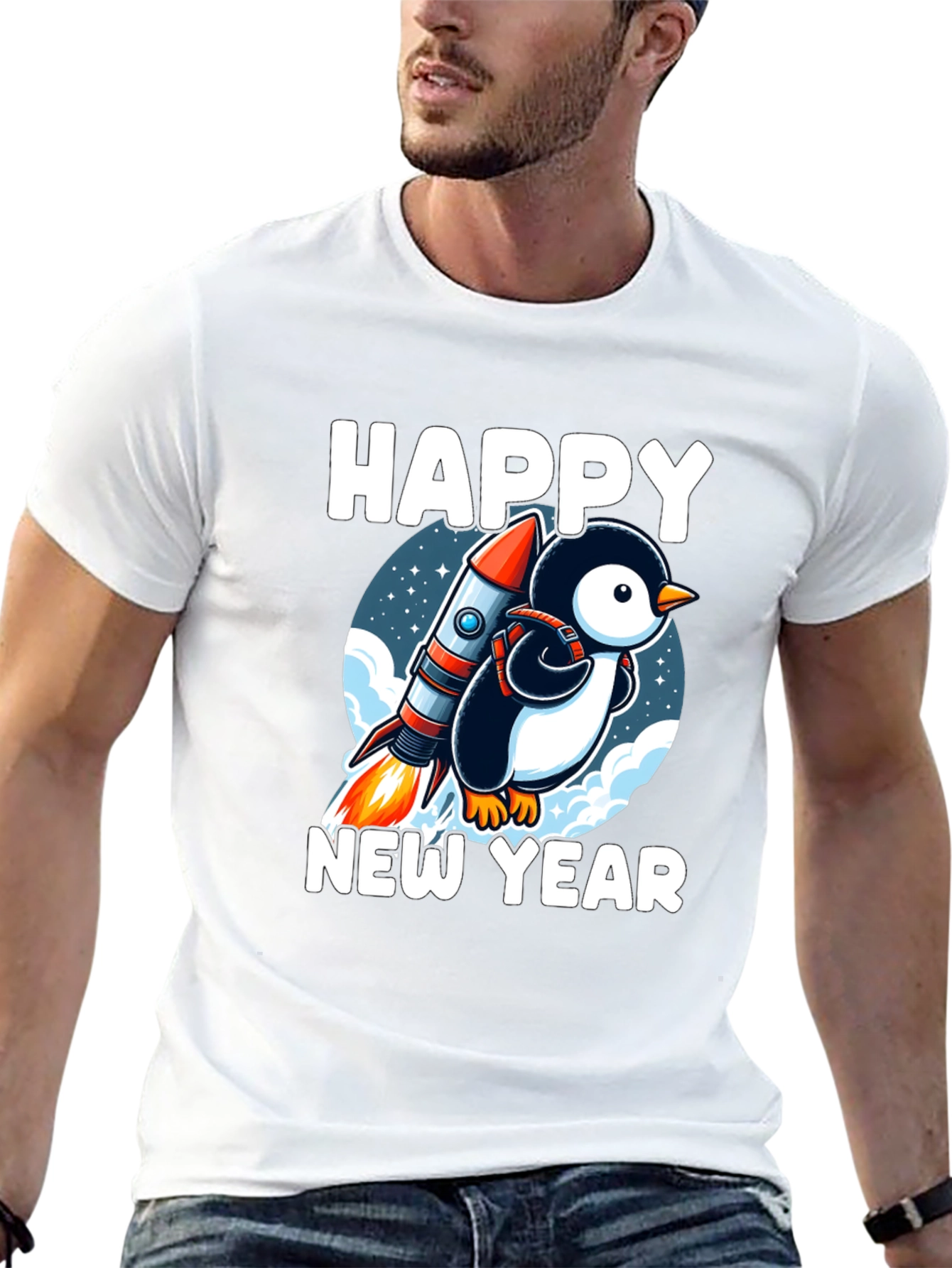 Happy New Year Penguin Rocket T-Shirt