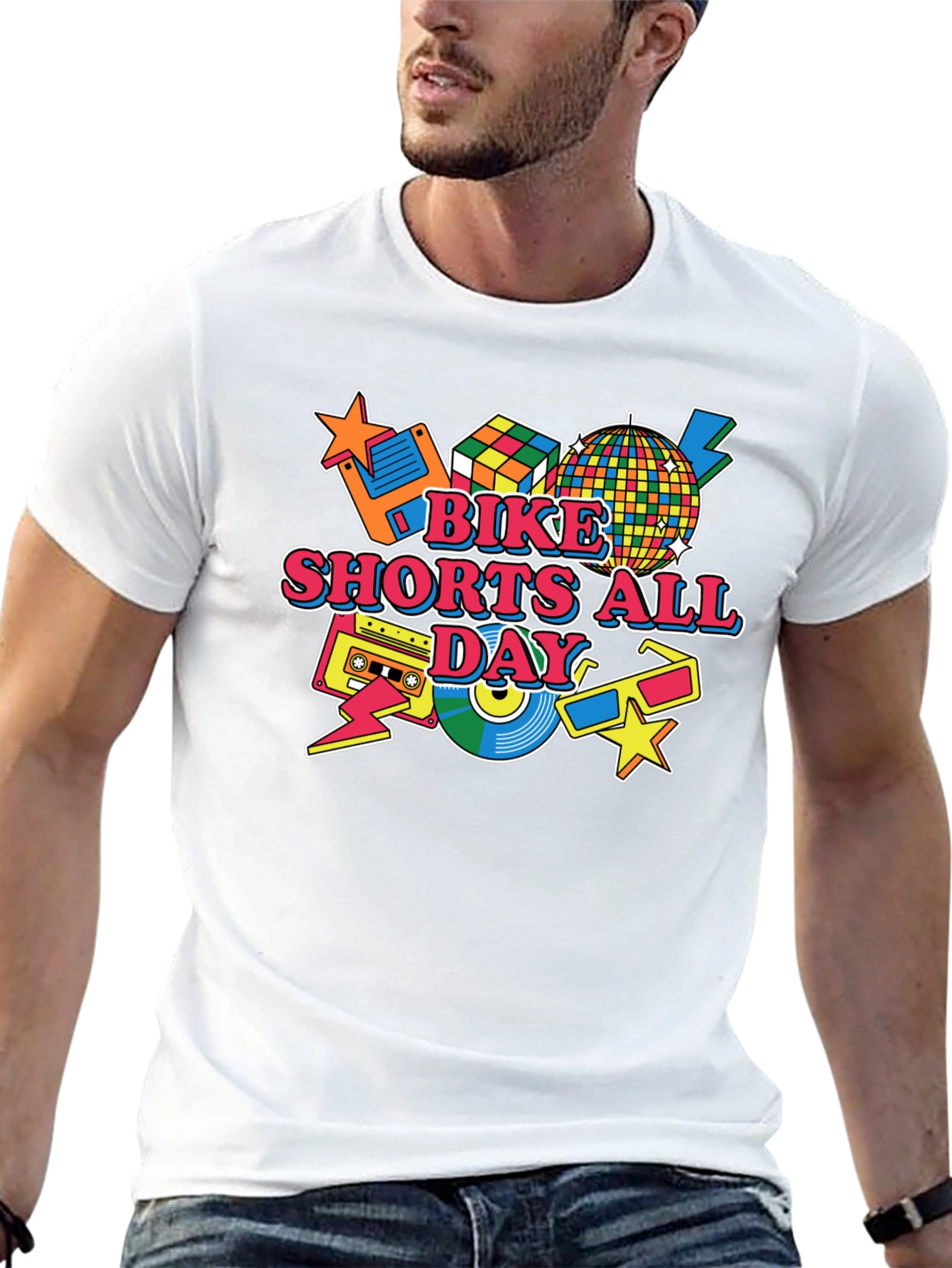 Bike Shorts All Day Retro 80s T-Shirt