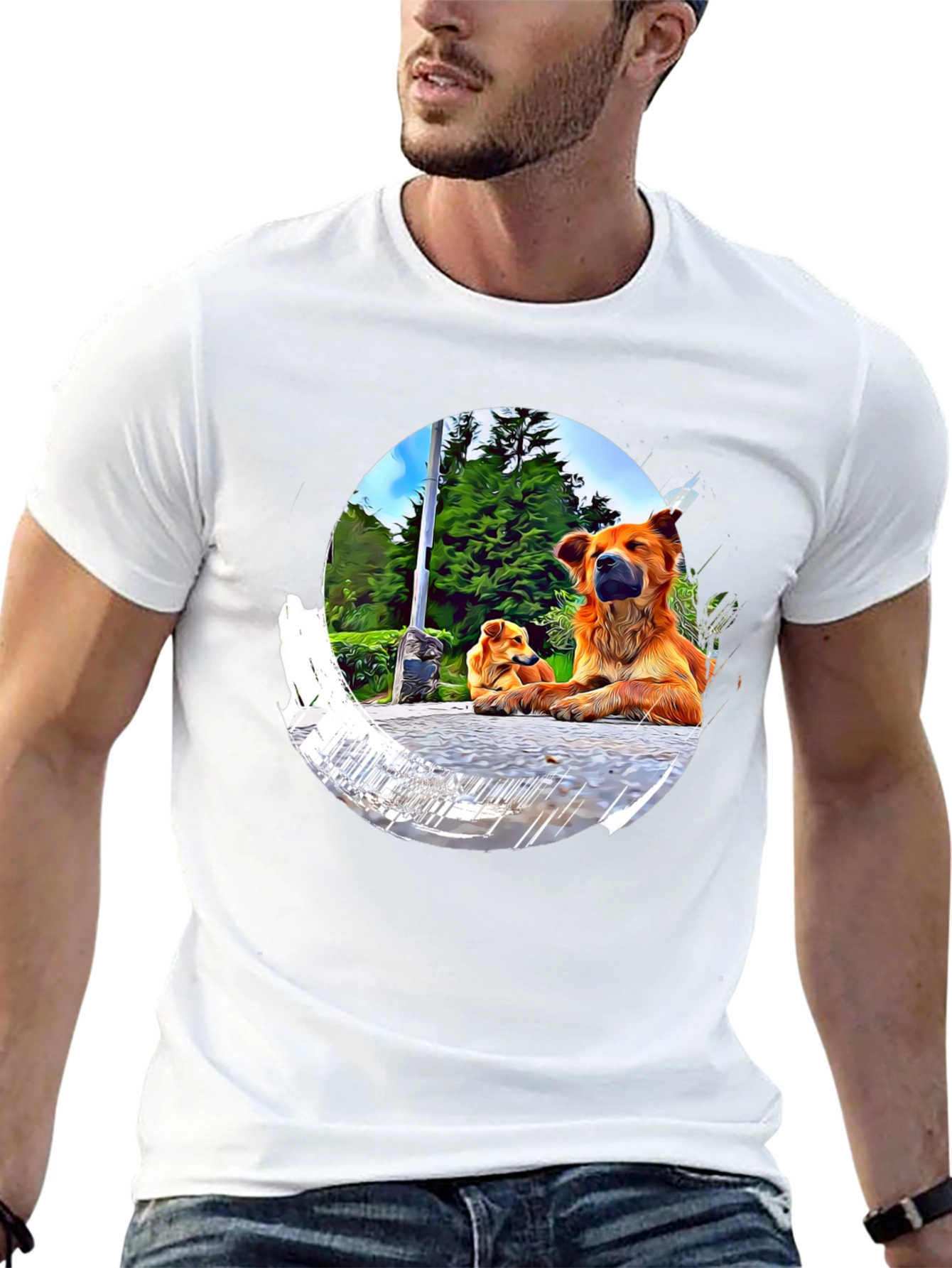 Dogs in Circle Graphic T-Shirt