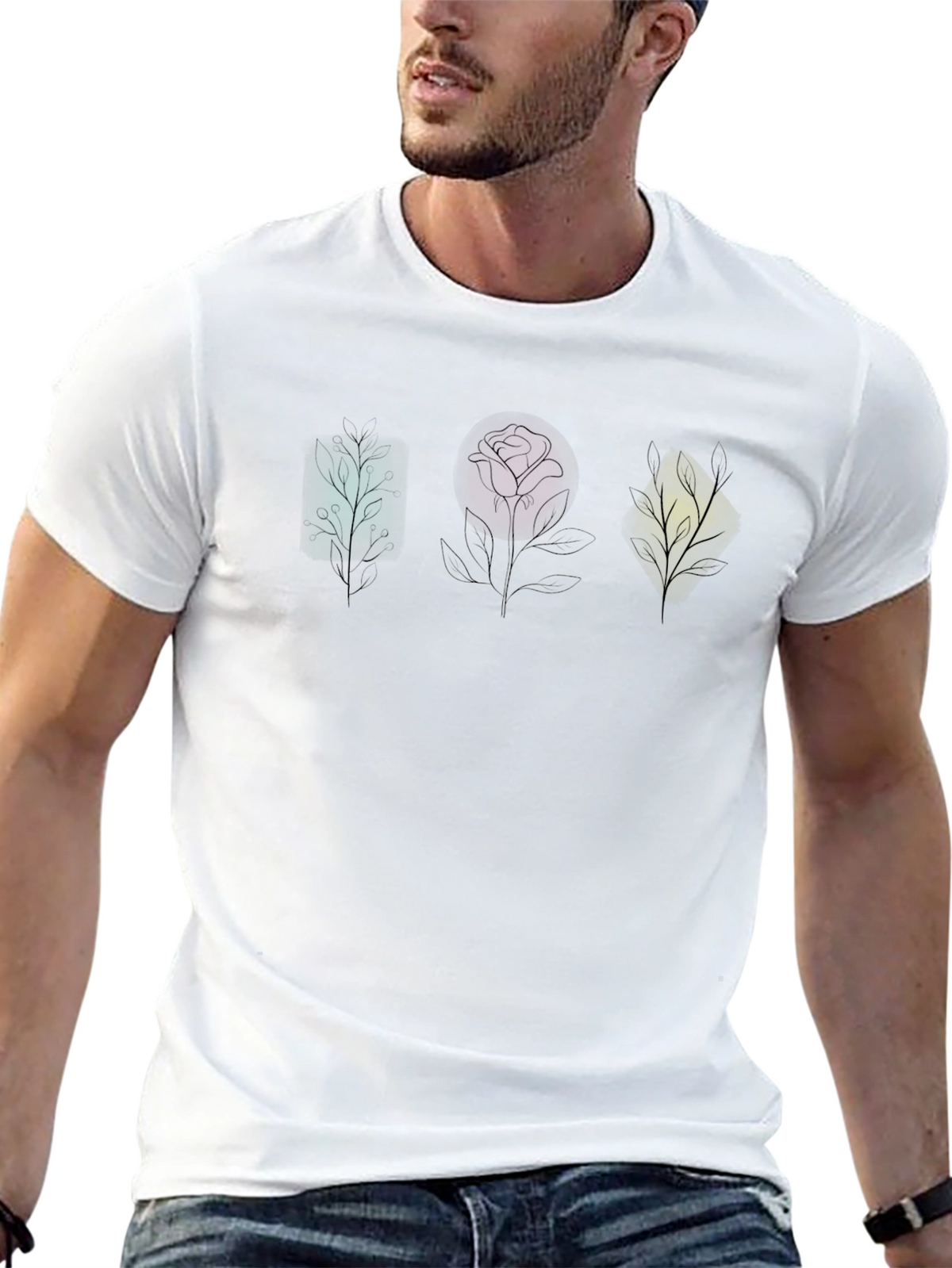 Geometric Floral T-Shirt - Unique Plant Design