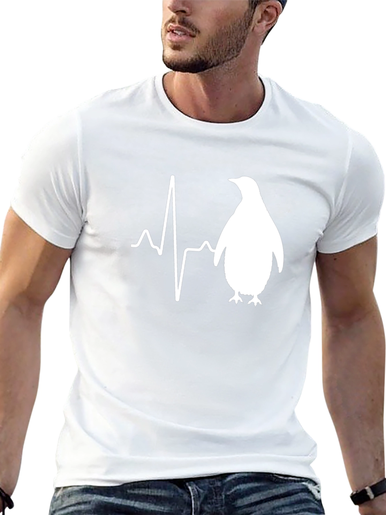 Penguin Heartbeat T-Shirt - Mens Black Graphic Tee