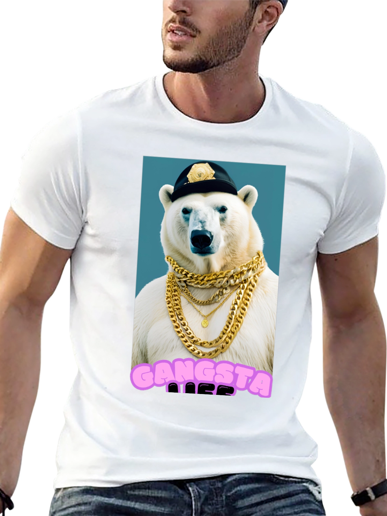 Gangsta Polar Bear Graphic T-Shirt