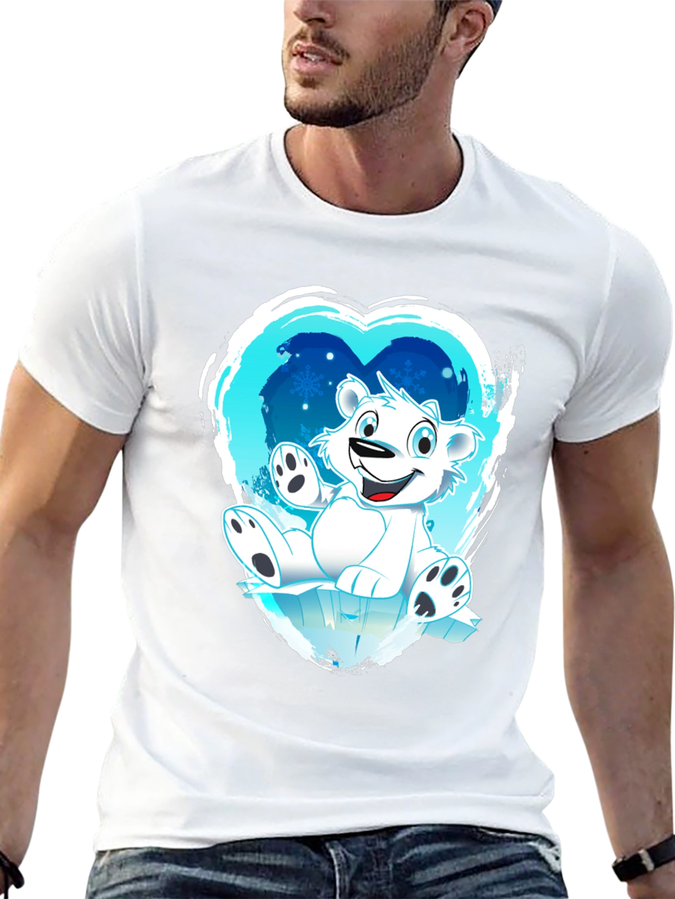 Polar Bear Heart Graphic Black T-Shirt