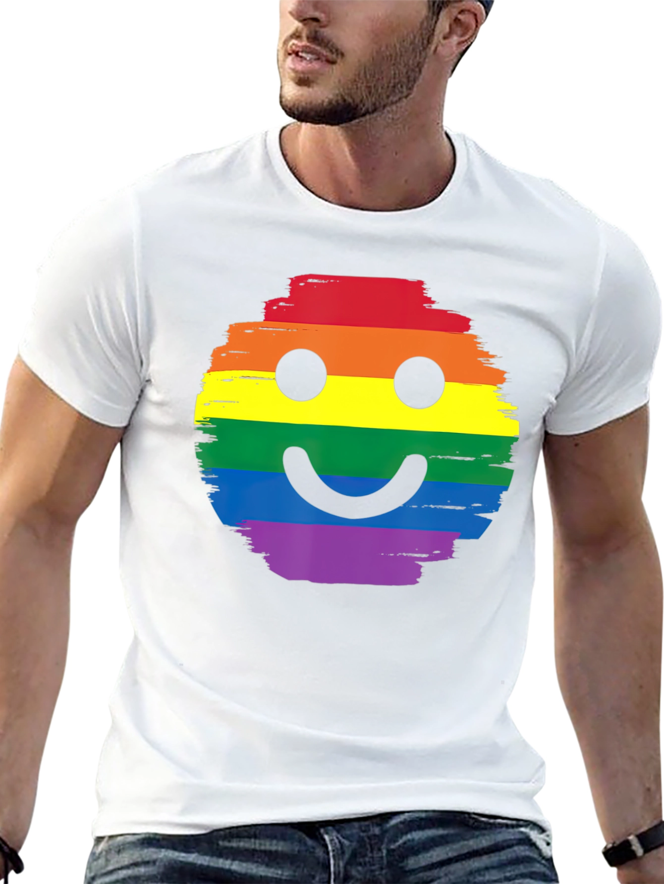 Rainbow Pride Smiley Face Black T-Shirt