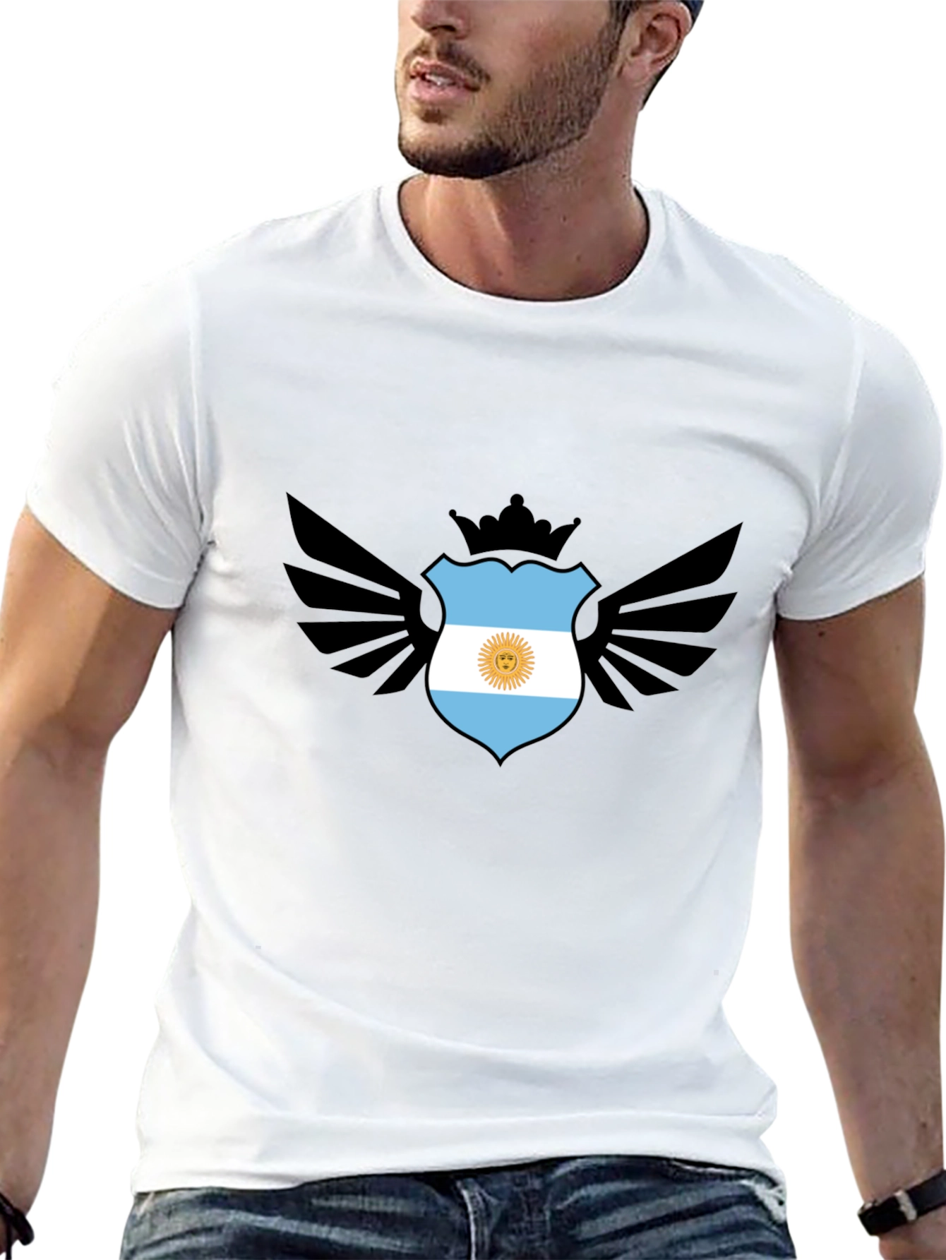 Argentina Flag Shield Wings Black T-Shirt