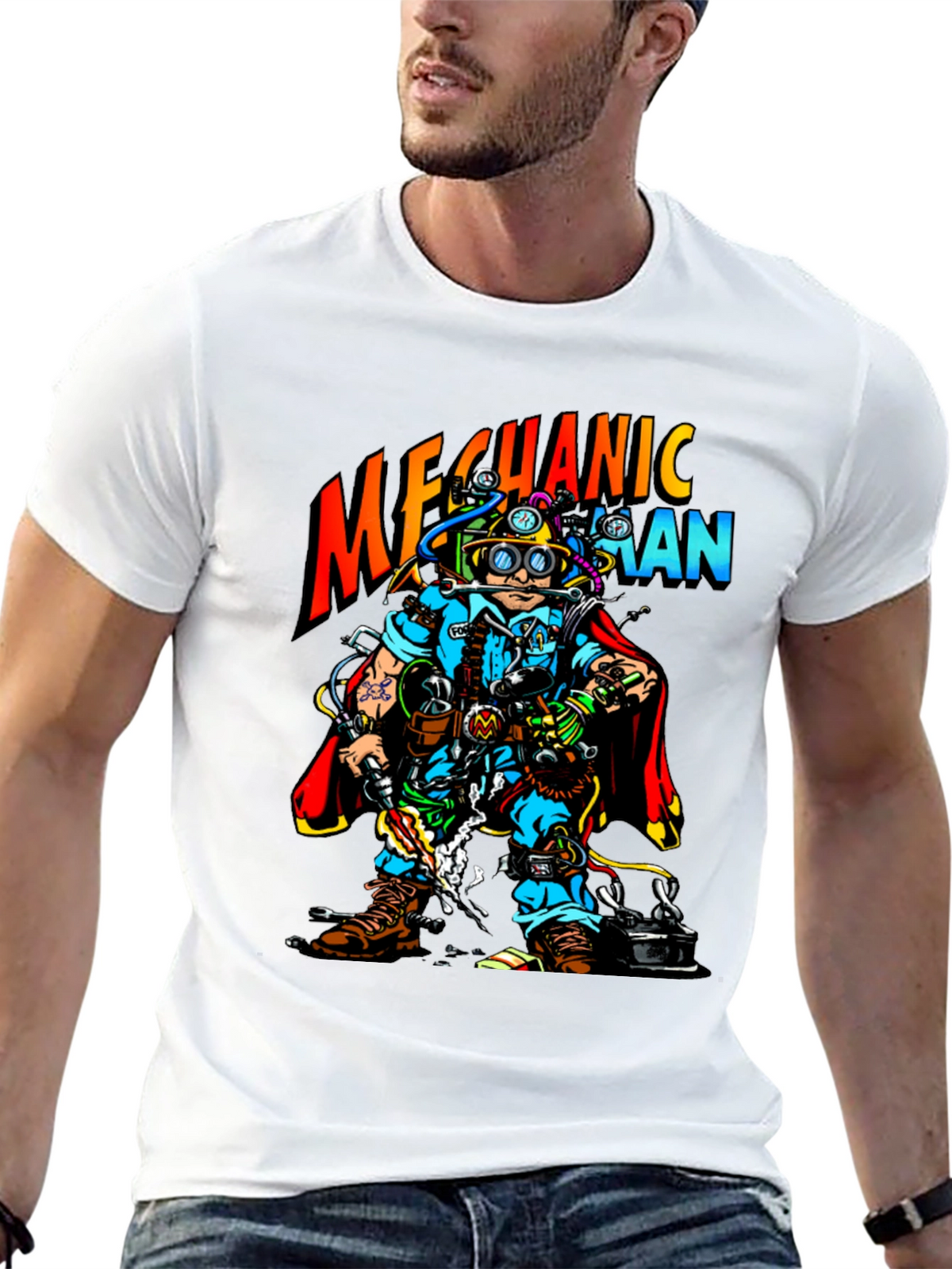Mechanic Man Graphic T-Shirt - Cool Cartoon Design